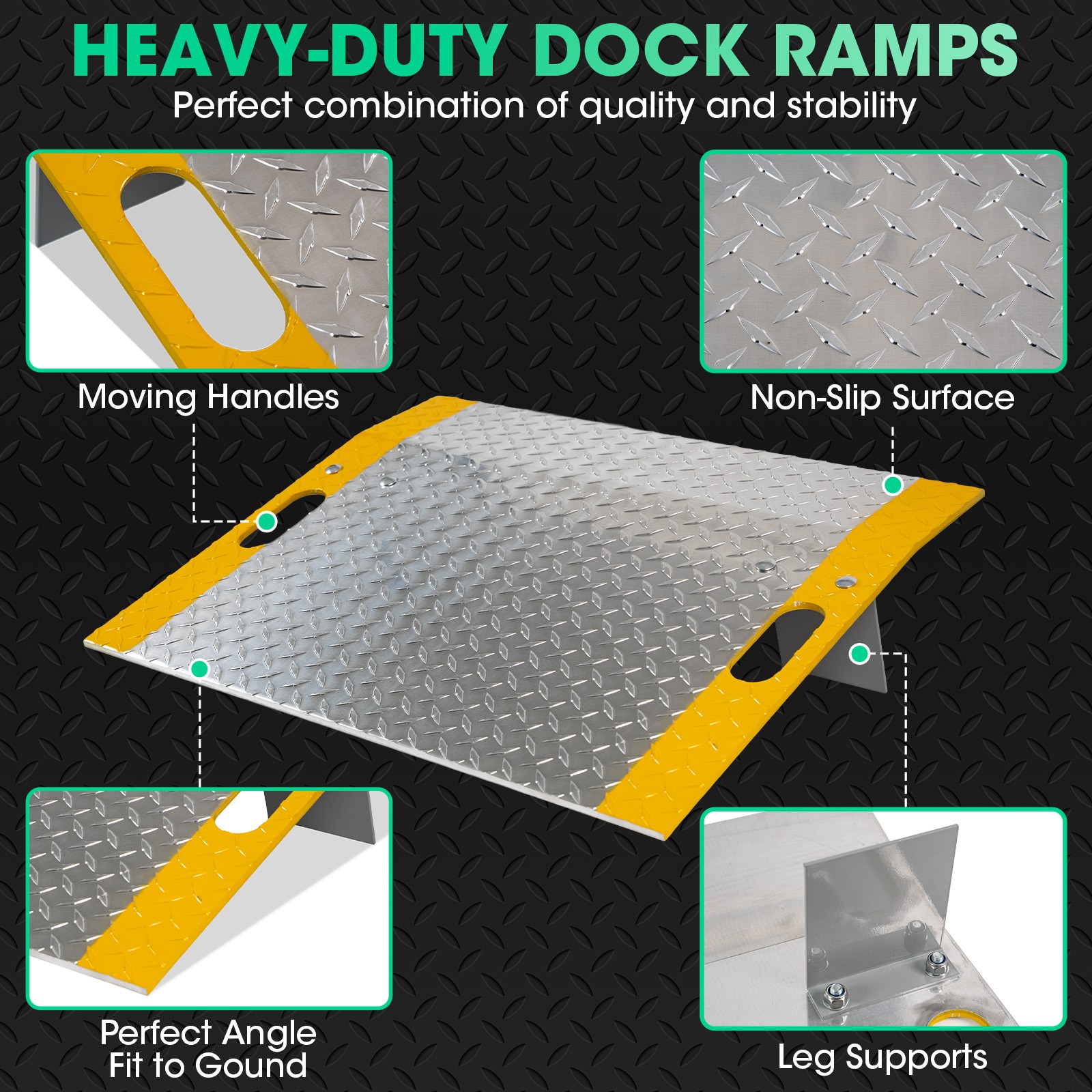 Dock Loading Ramp Aluminum Dock Plate 0.42″ Thick Industrial Shed Ramp 3500LBS