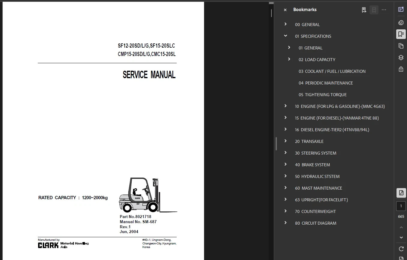 CLARK CMP20SD FORKLIFT OPERATORS SERVICE REPAIR SHOP MANUAL PDF ON USB