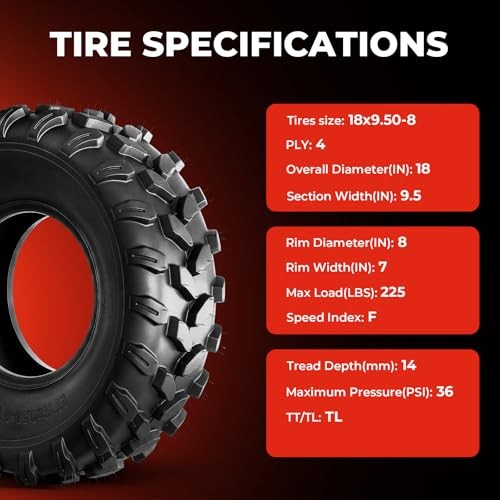 Set of 2 ATV Tires 18×9.5-8 6 Ply Tubeless Directional Knobby Tread