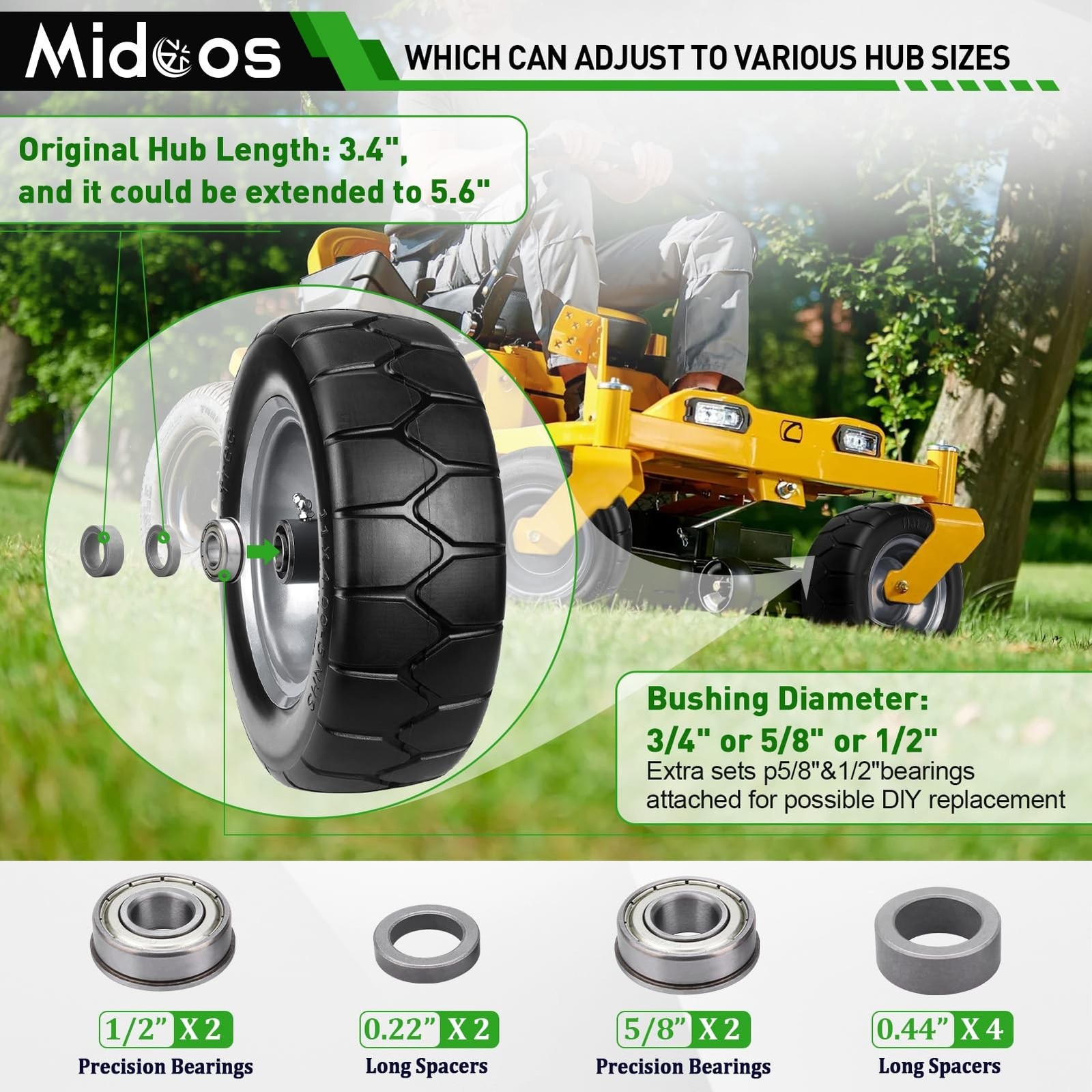11×4.00-5» Lawn Mower Tires Flat Free, Zero Turn Mower Front Tires, 11×4-5 S…