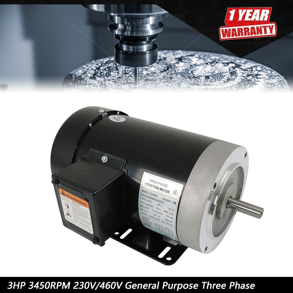 3HP 3450RPM 230V/460V General Purpose Three Phase Motor CW/CCW TEFC 2Pole 60HZ