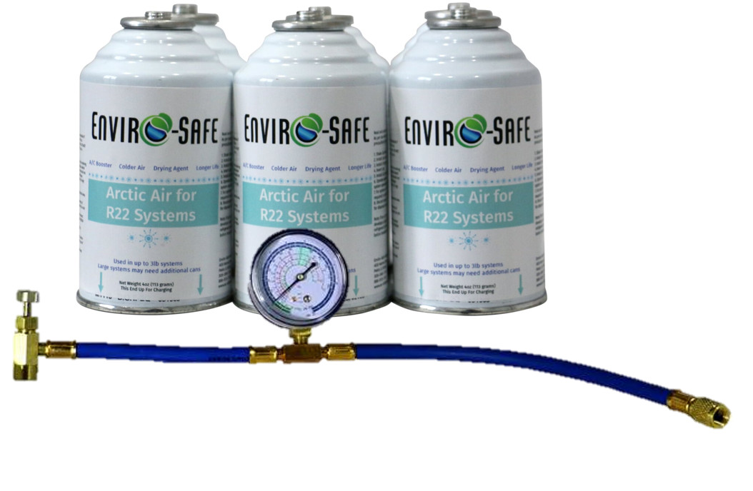 Envirosafe Arctic Air for R22 , AC Coolant Support, 6 cans and gauge