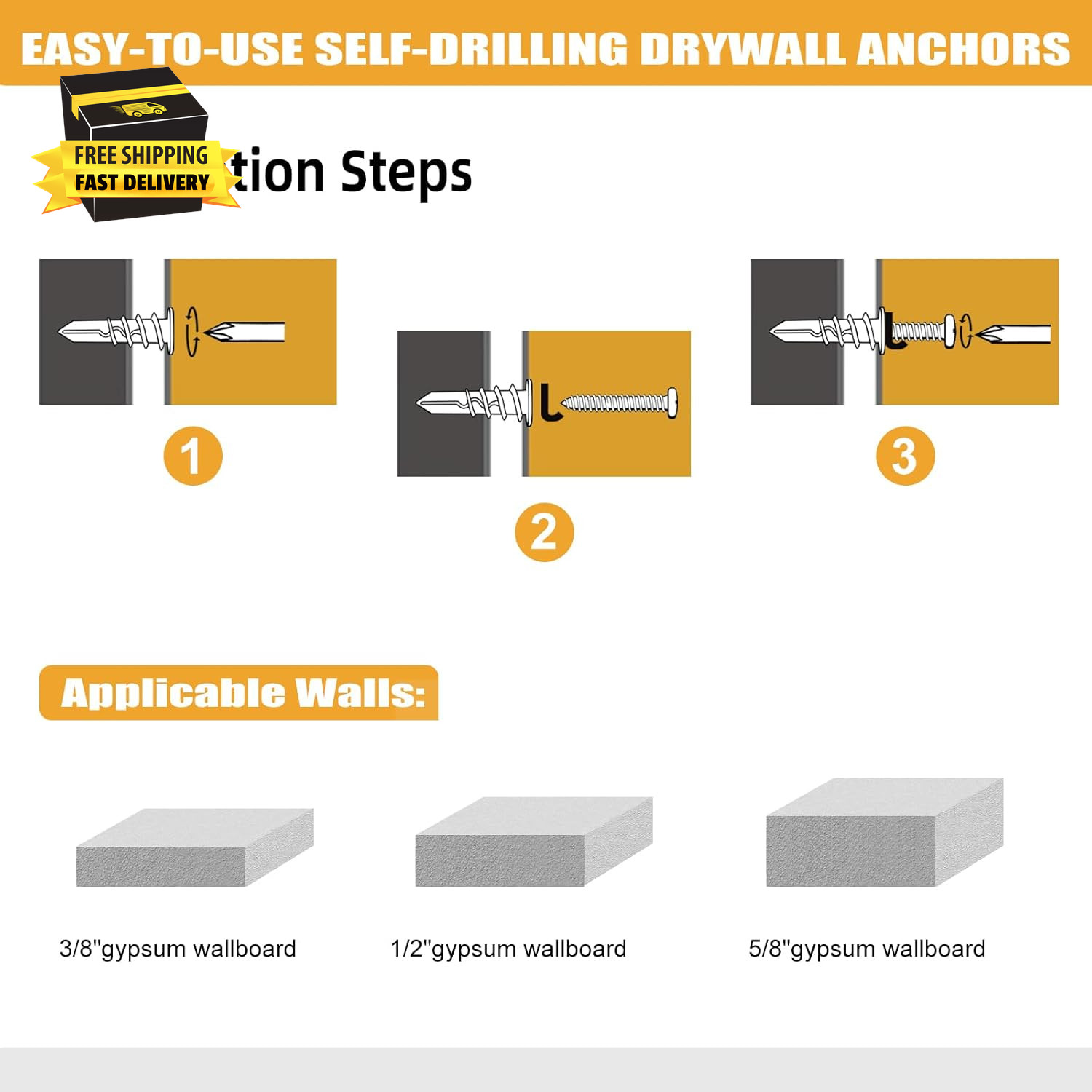 Drywall Anchors and Screws Kit Heavy Duty,124Pcs Screws and Plastic Wall Anchors