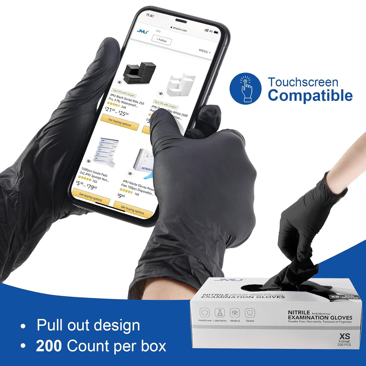 Black Nitrile Gloves Medium Bulk, Case of 1200, 3.5Mil, Latex Free Powder Free