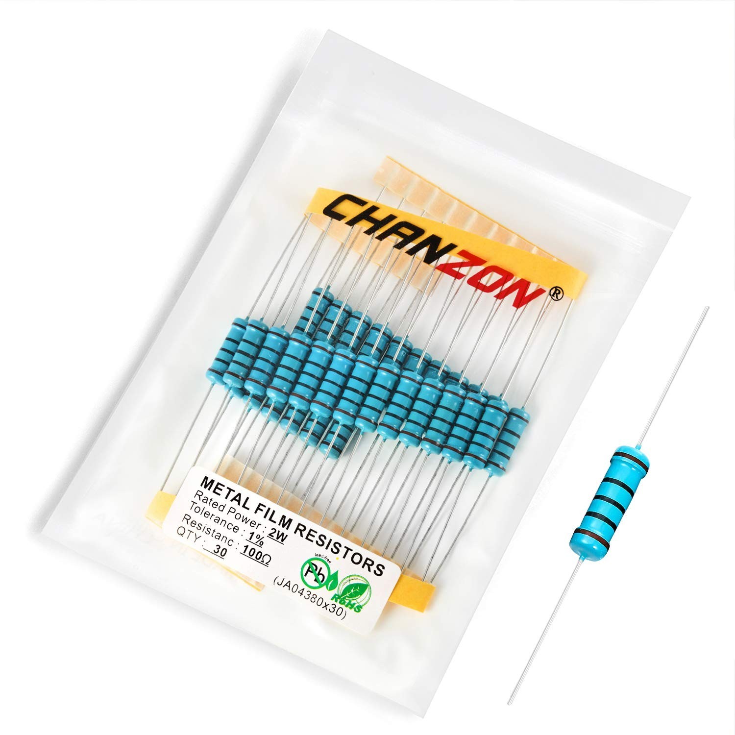 30pcs 2W 100 Ω ohm Metal Film Fixed Resistor 0.01 ±1% Tolerance 100R MF Throu…