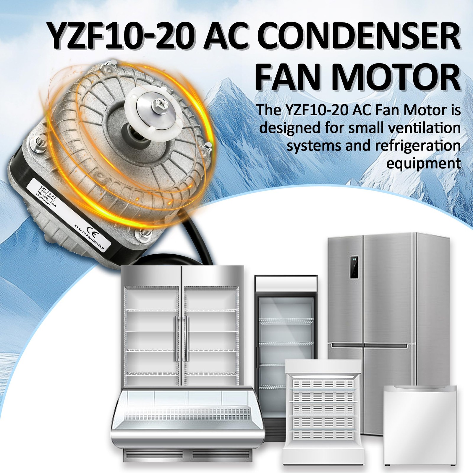 YZF10-20 Condenser Fan Motor AC 120V 60Hz 1550rpm 10/55W 0.8A Electric…
