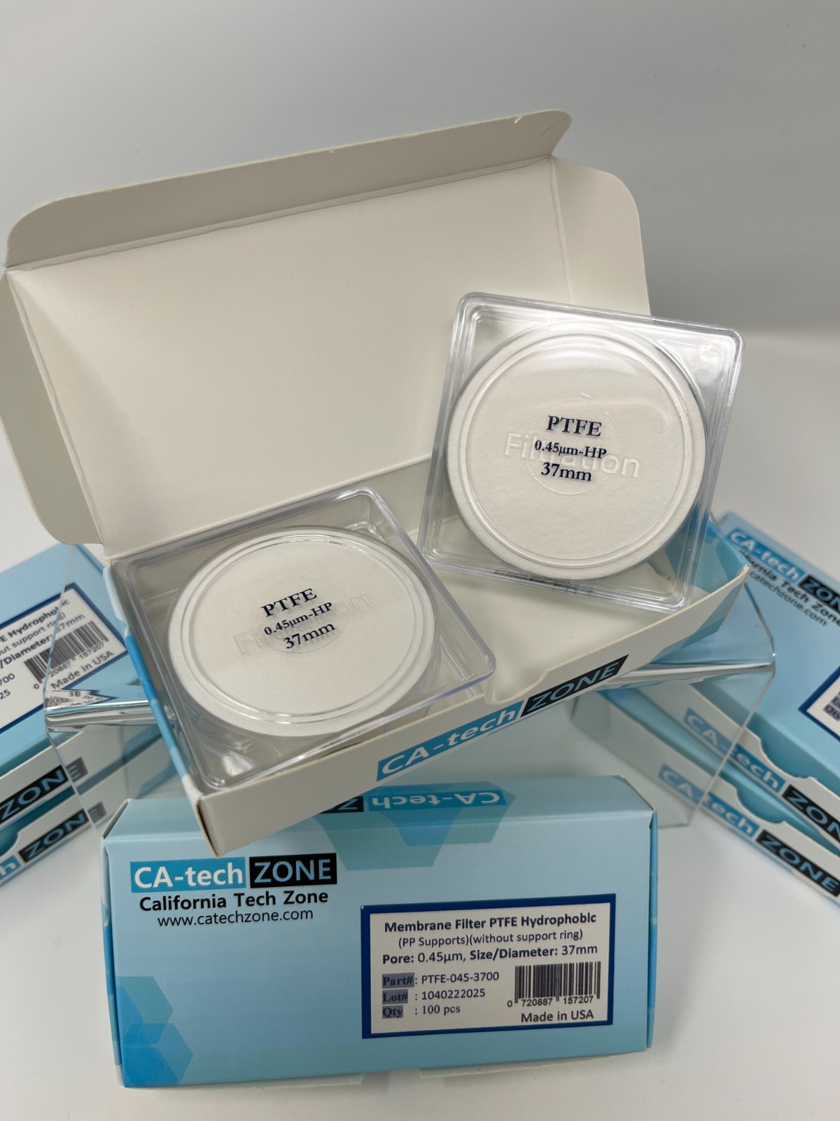 Membrane Filter PTFE Hydrophobic 0.45μm 37mm (PP Supports)(without ring)(100/pk)