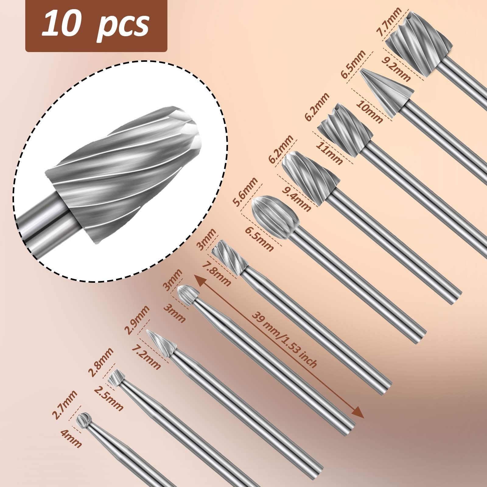 Honoson 15 Pieces Wood Carving and Engraving Drill 3 to 8 millimeters, Gray