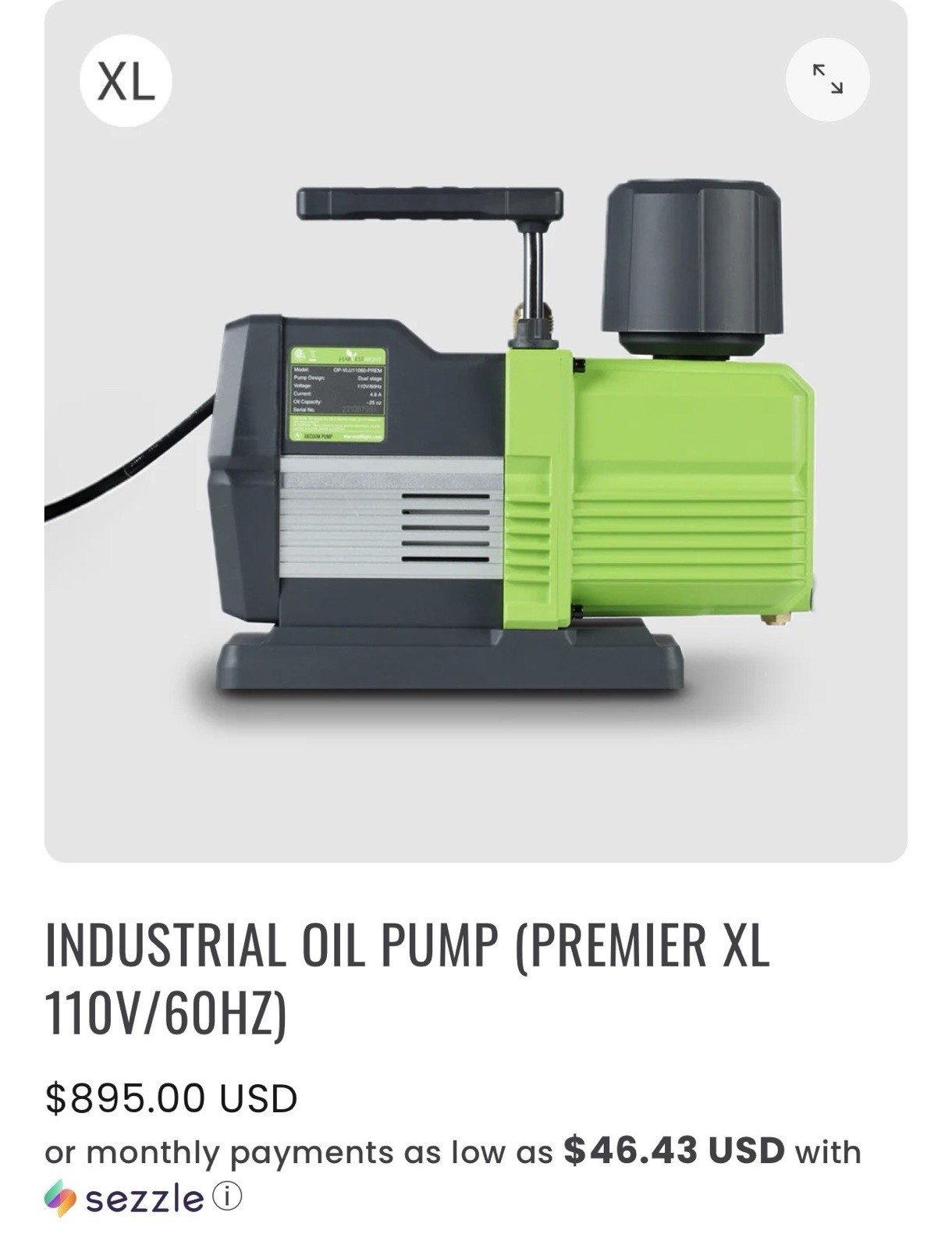 New Sealed Box Harvest Right Premier Industrial Vacuum Pump HR-PREM-IND-SM