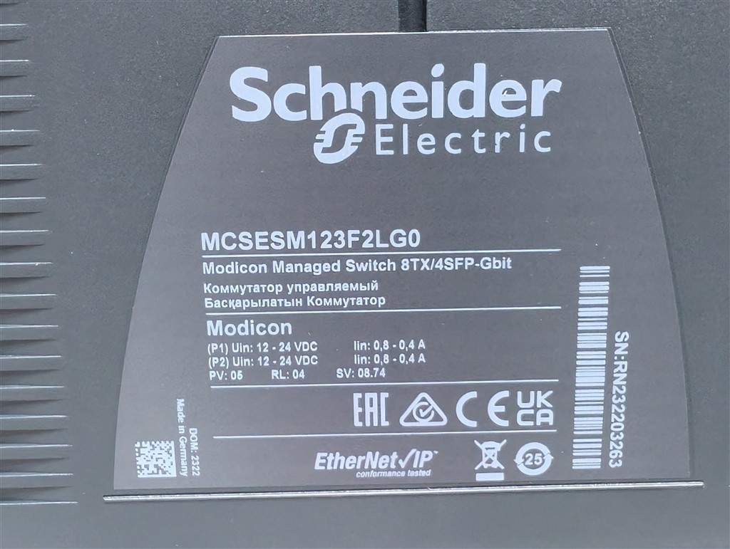 NEW Schneider MCSESM123F2LG0 MODICON 8 Port Managed Ethernet Switch DOM 2322
