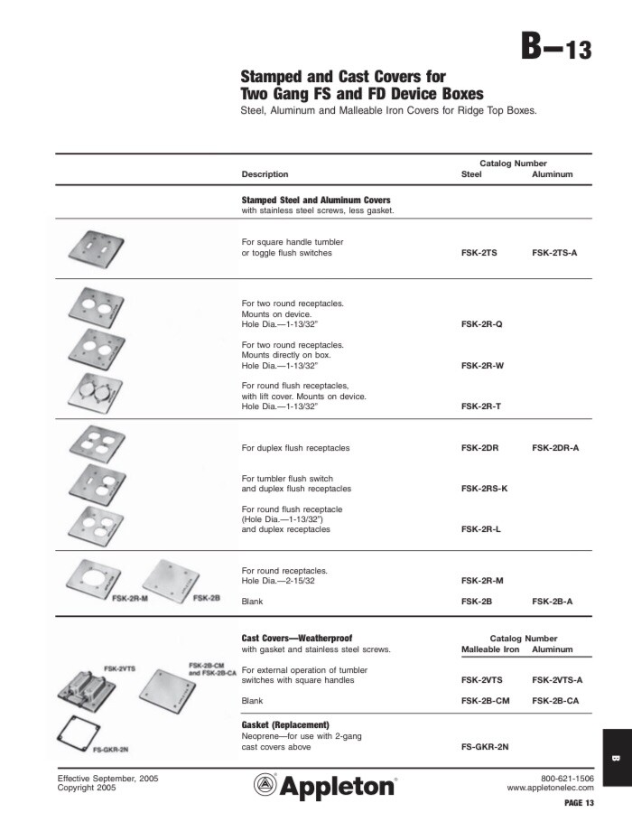 FSK-2B-CM APPLETON FLAT 2 GANG CAST MALLEABLE IRON ZINC BOX MOUNTING HORIZONTAL
