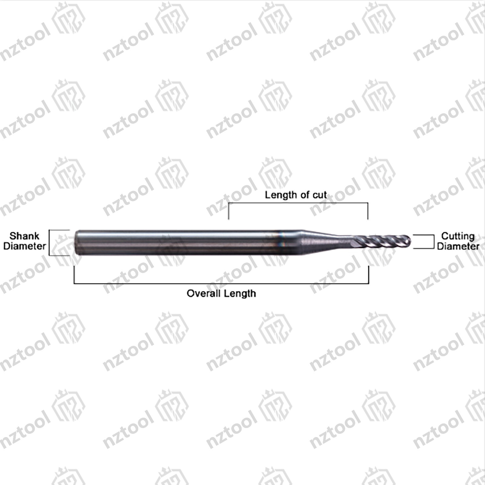 10 PCS 1/16″ 4 Flute 1-1/2″ Overall Ball Nose Carbide End Mill AlTiN Coated