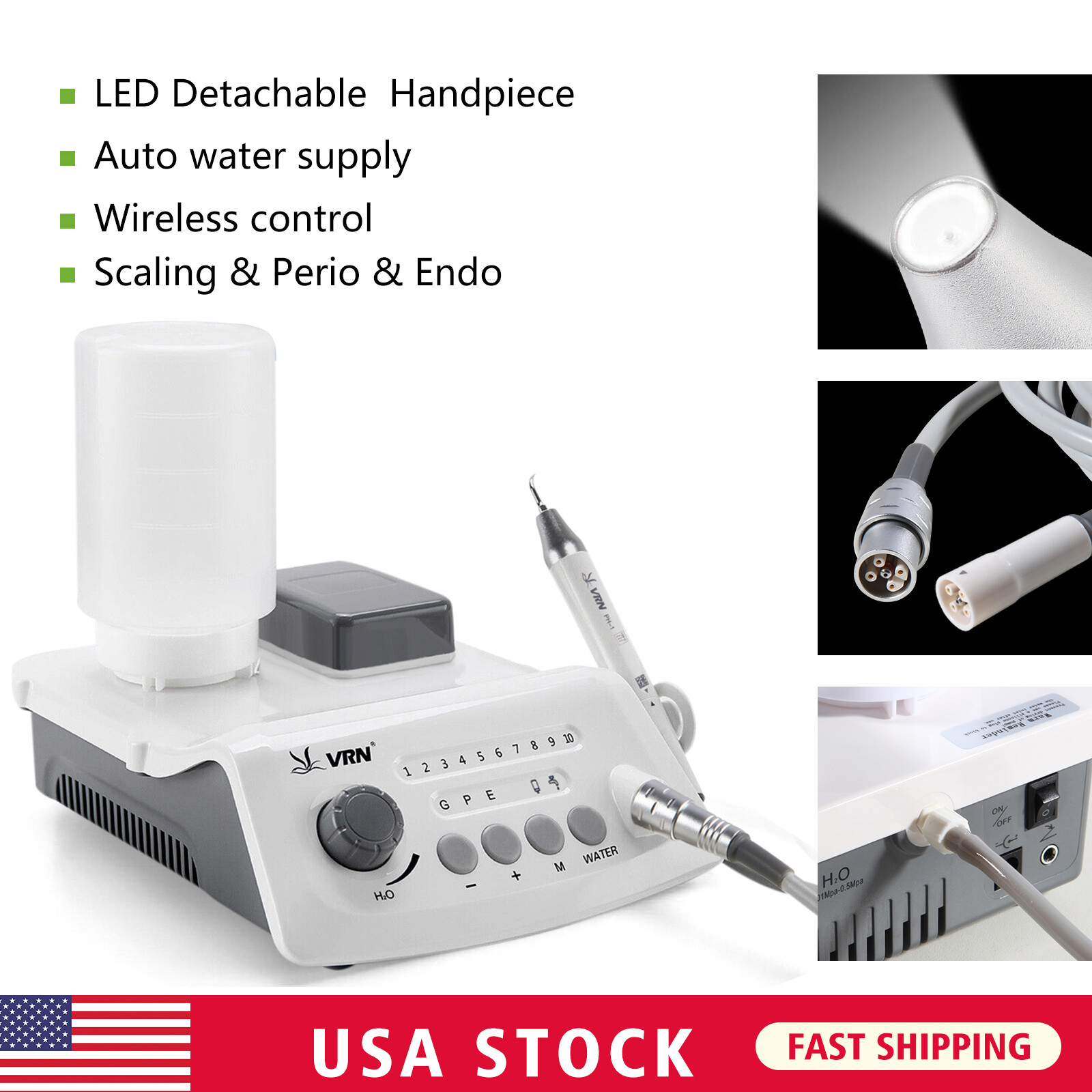 Upgrated Dental Ultrasonic Scaler fit EMS + LED Handpiece+Tips+Bottle VRN-A8