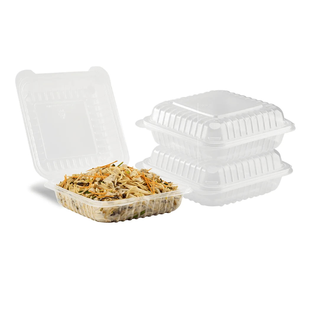 Karat 8” x 8′ PP Plastic Hinged Container, 1 compartment – 250 ct, FP-HC88PP-1C