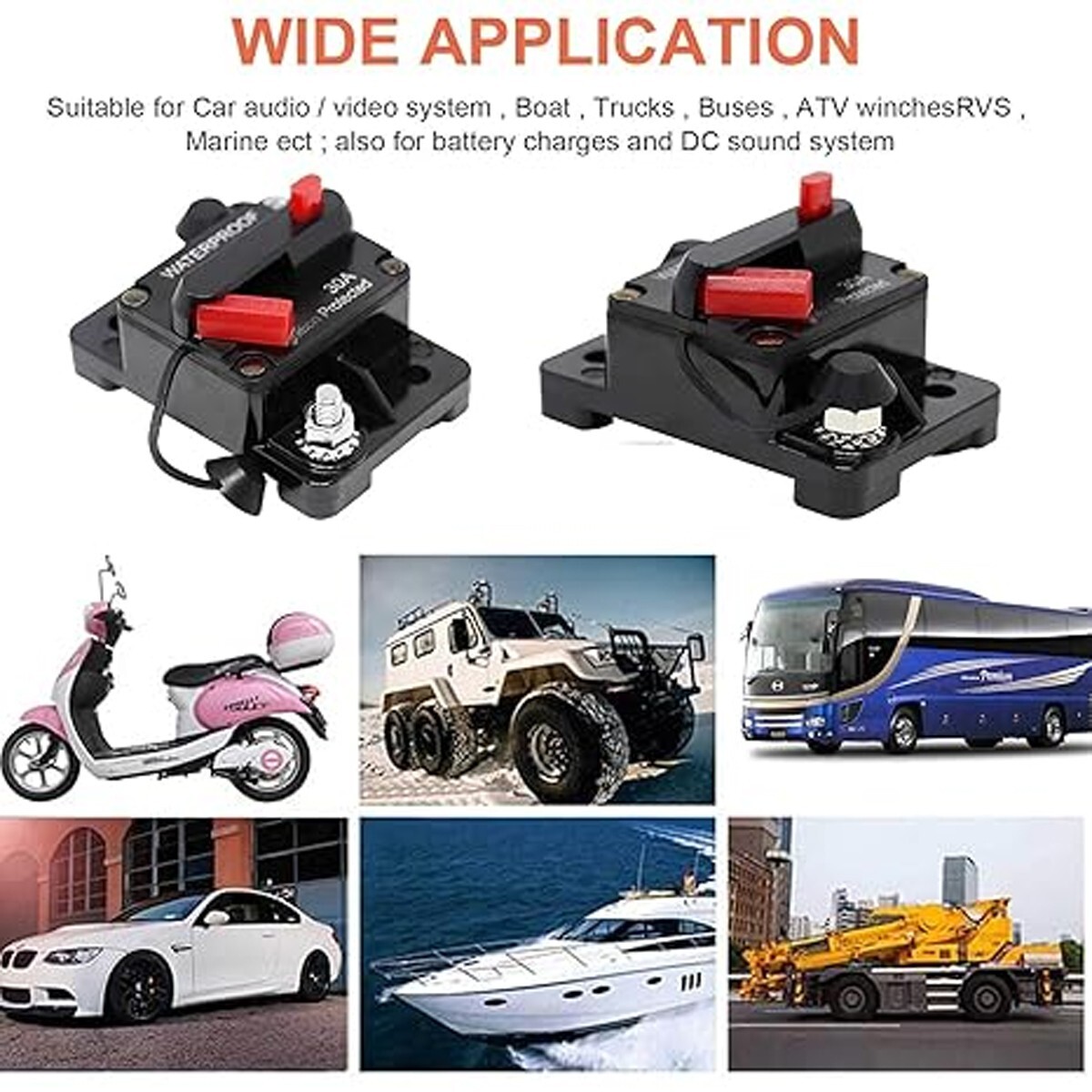 2 pcs 30A Automotive Marine Circuit Breaker with Manual Reset Surface-Mount