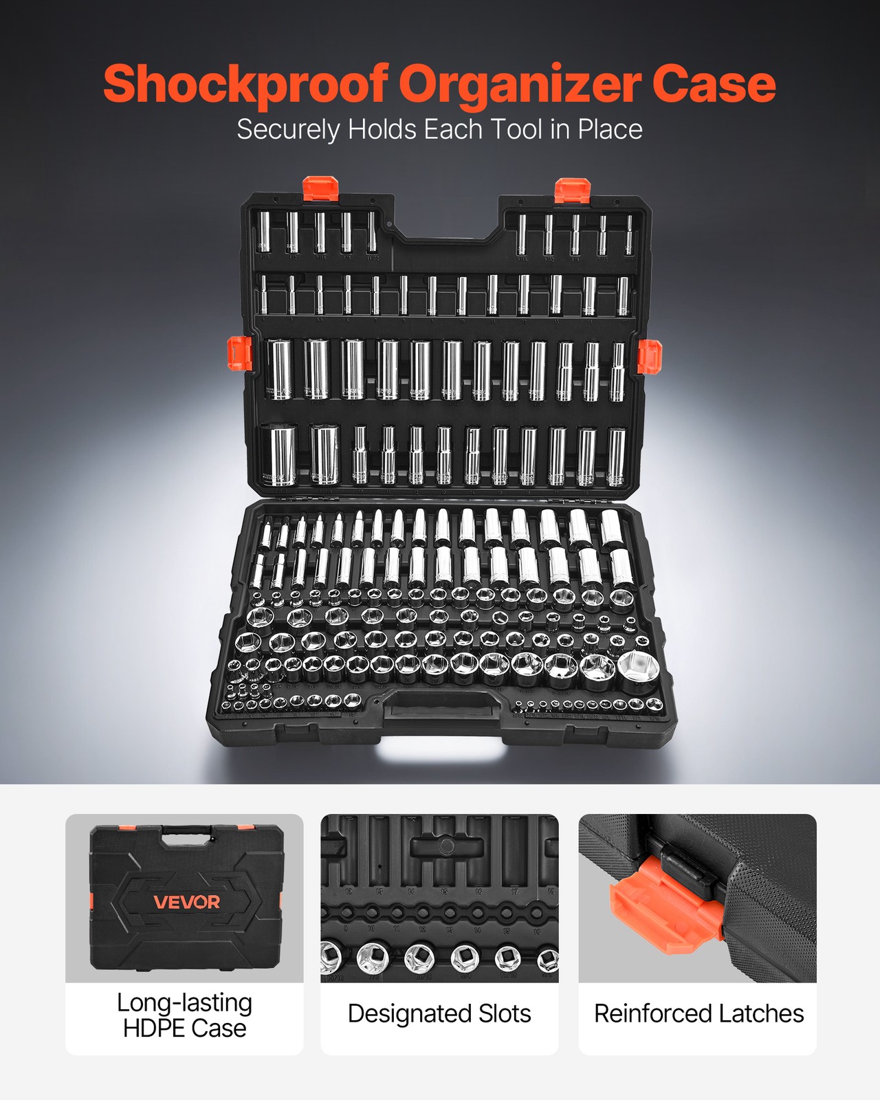 VEVOR Socket Set Socket Tool Set 163 Pieces 3/8 & 1/4 & 1/2 in Drive Auto Repair
