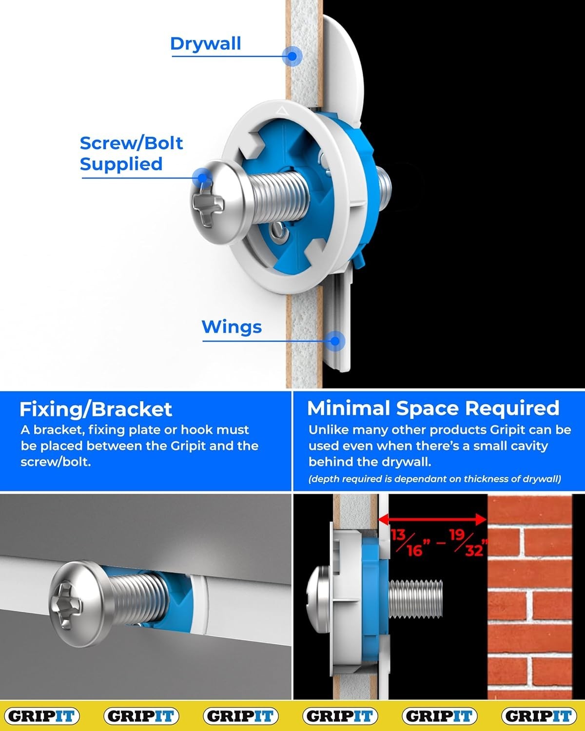 Blue Drywall Anchors | Pack of 4 Up to 205Ibs/93kg | Heavy Duty Drywall Ancho…