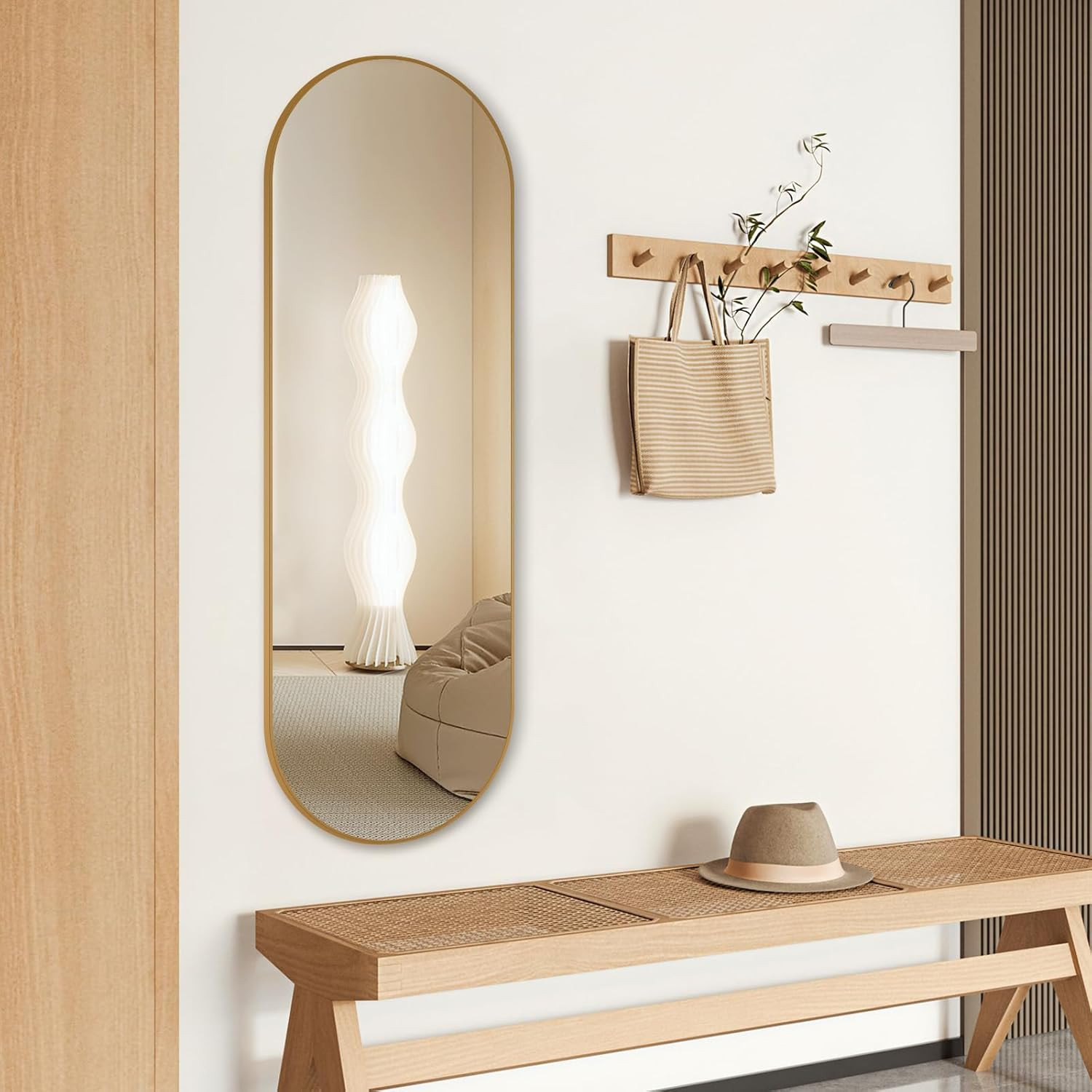 Oval Full Length Mirror, 65″×22″ Wall-Mounted Floor Mirror with Metal Frame, Ult