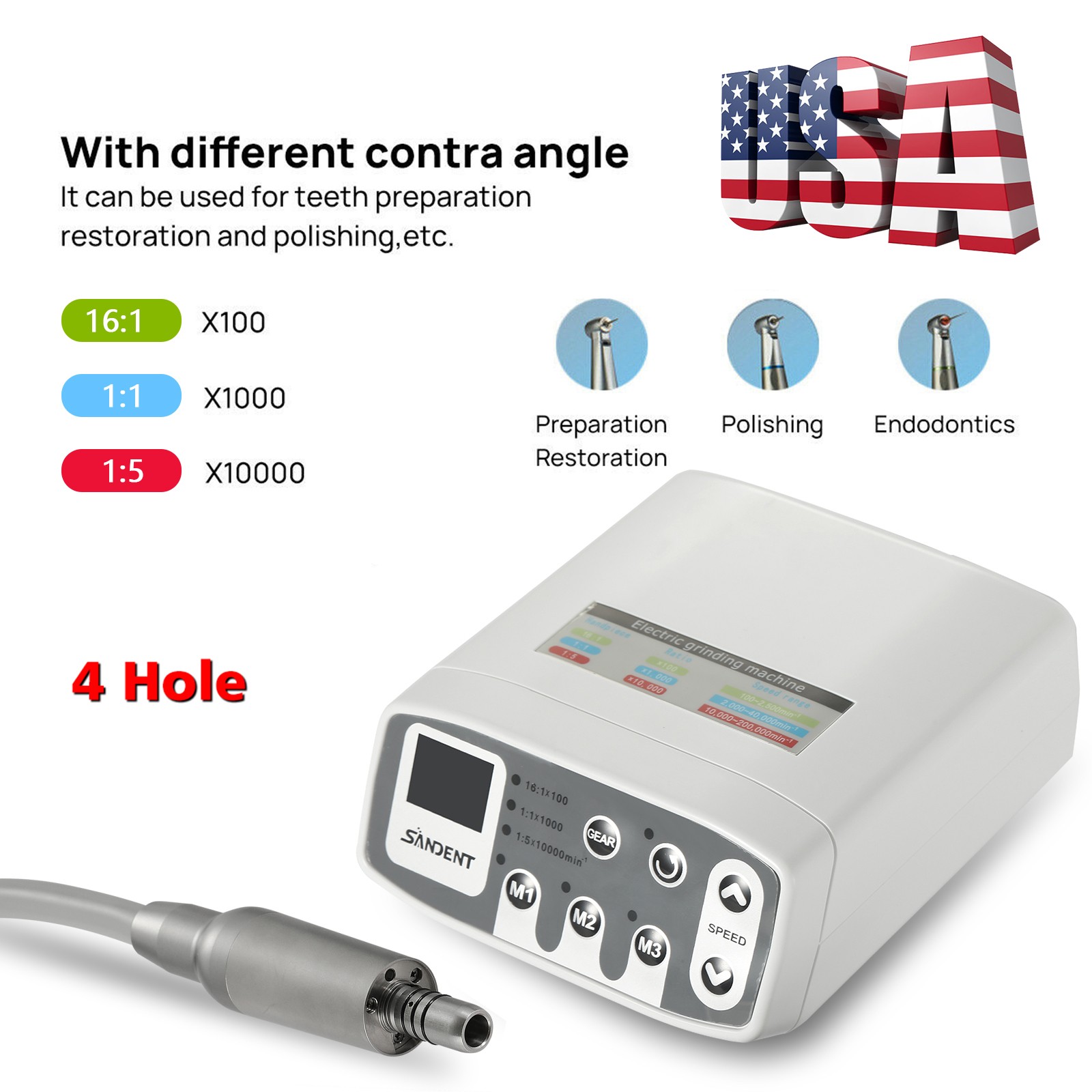 SANDENT Dental Brushless LED Electric Micro Motor Fit 1:1/1:5/16:1 Handpiece US