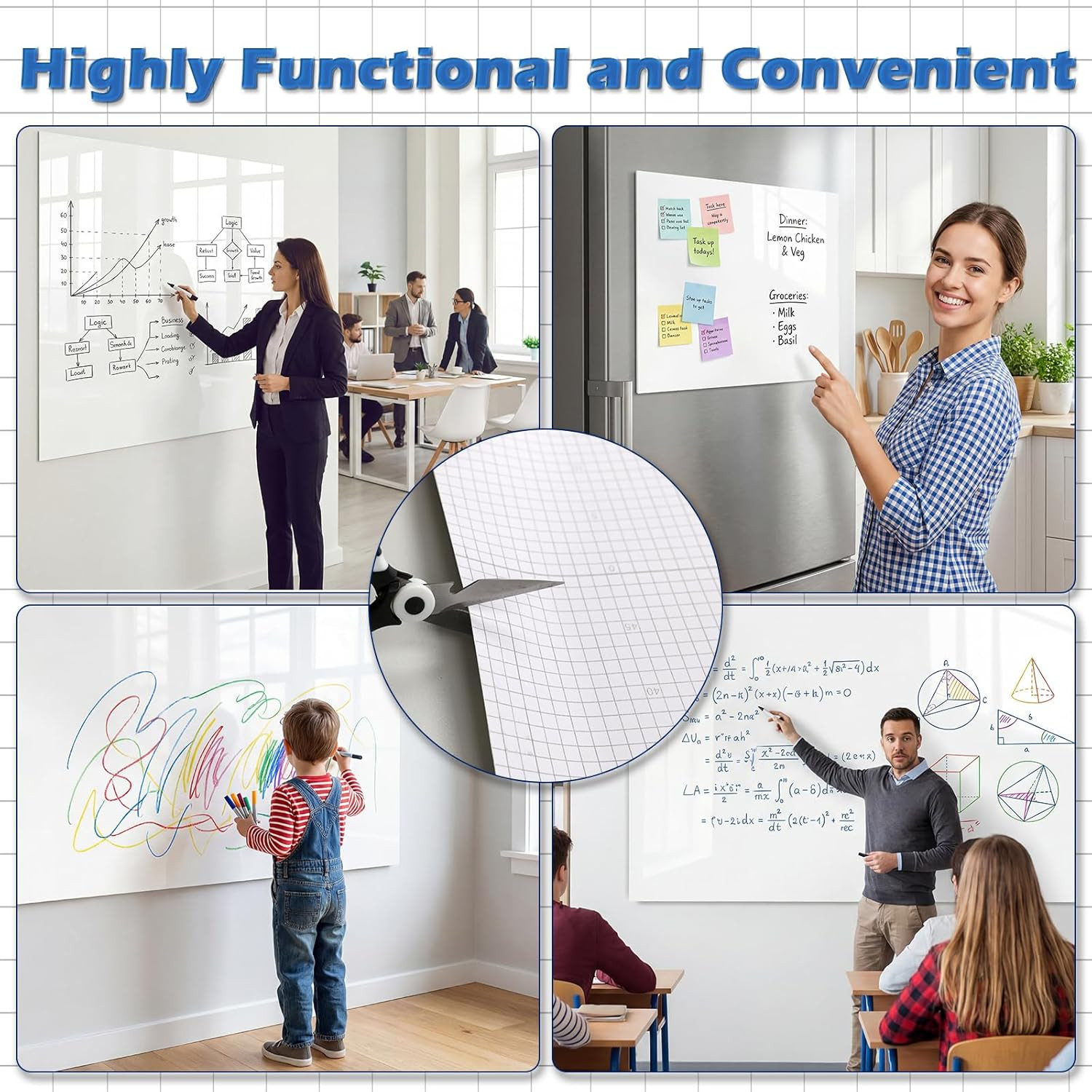 White Board Dry Erase Paper, 48″ X 36″ Whiteboard Wallpaper, with 4 Markers, Sta