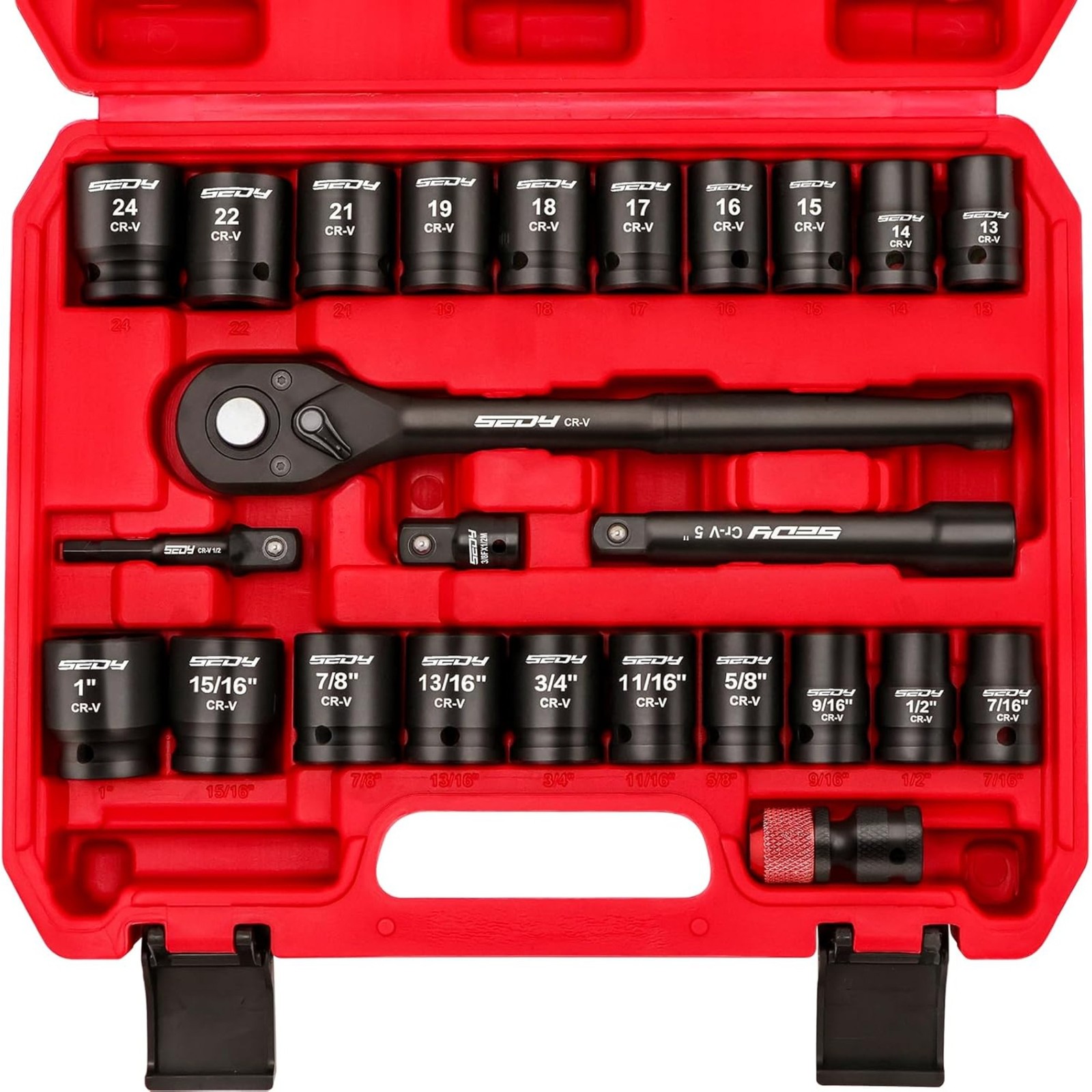 96-Piece 3/8 Drive Impact Socket Wrench and Bit Set, SAE 5/16”-3/4” Metric 8