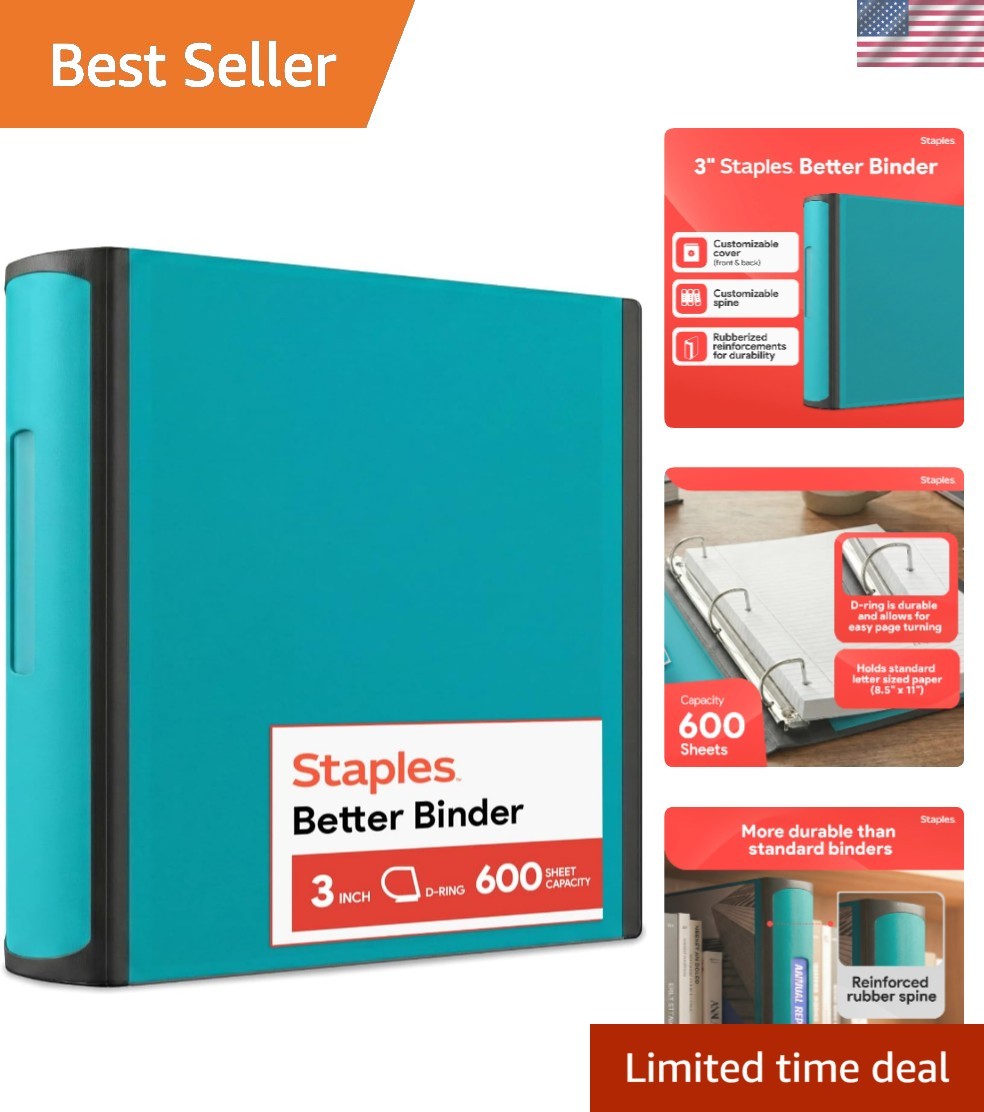 Heavy-Duty 3-Inch D-Ring Binder, Teal – Large Capacity 3-Ring Binder with Poc…