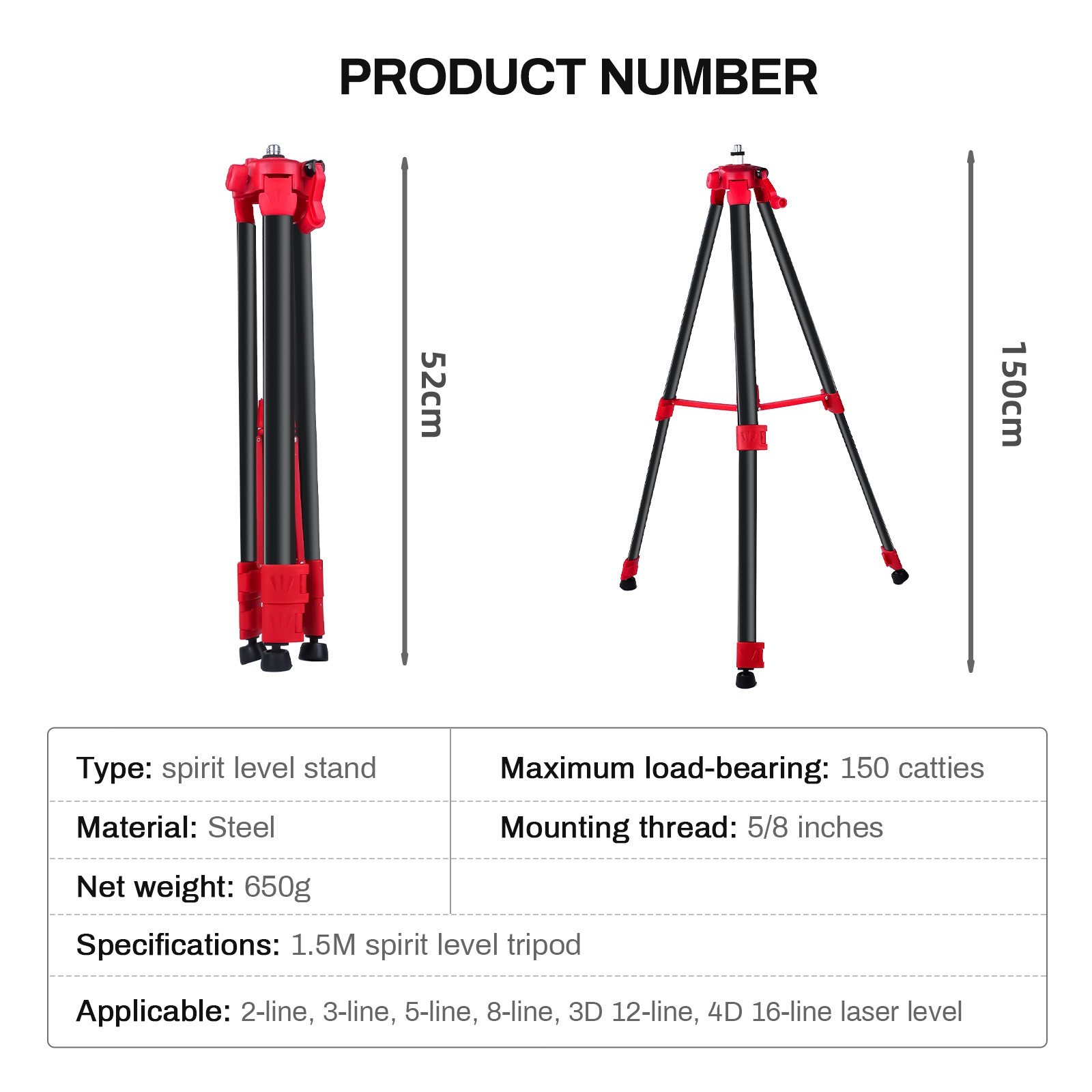 Portable 1.5m Tripod Level Stand Lightweight Steel Construction for Laser Tools