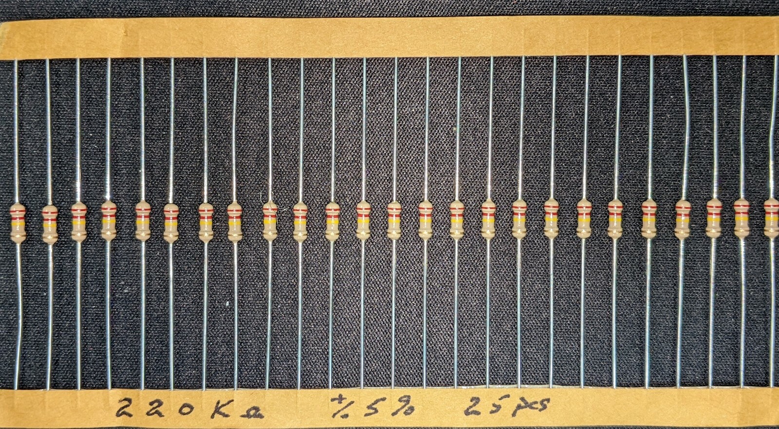 220 K Ohm 1/4 WATT 5% Carbon Film Resistor, (25 pcs) NOS
