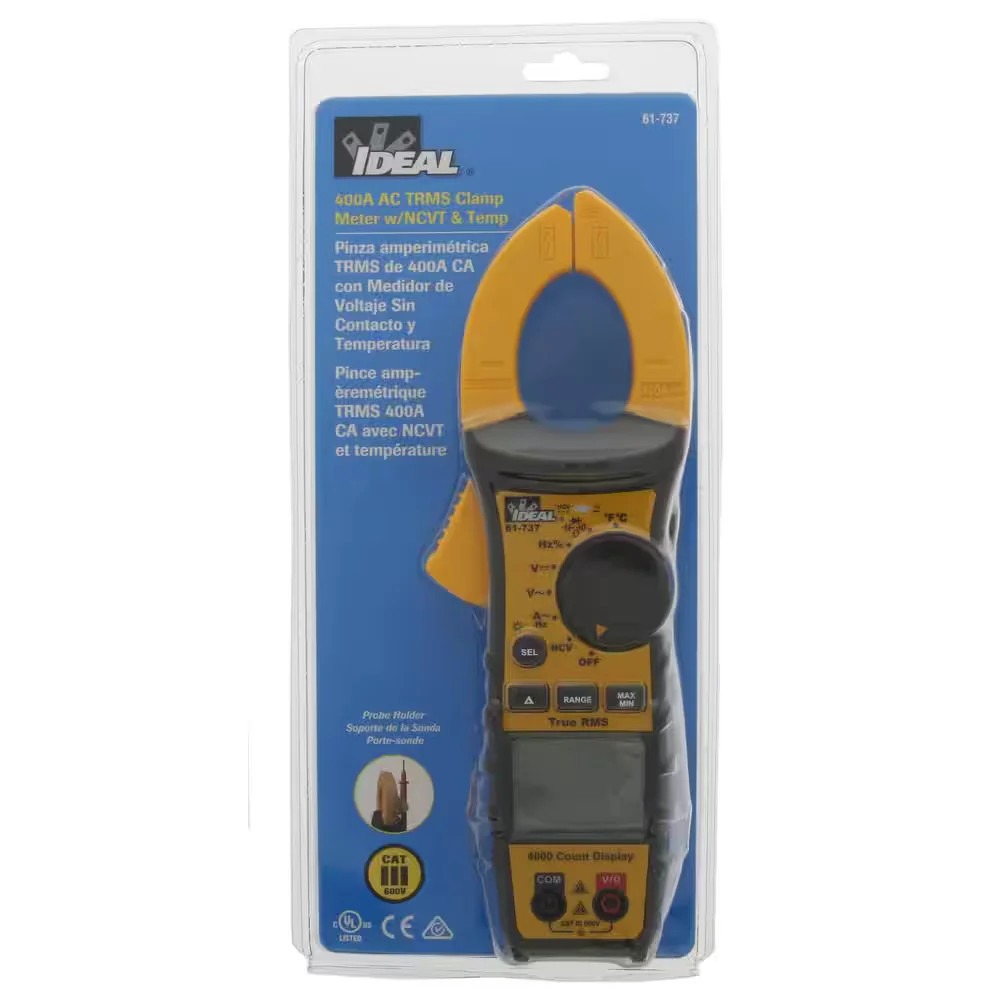 IDEAL 400Amp 600V AC/DC Digital TRMS Clamp Meter with NCV and Temp Audible Alert