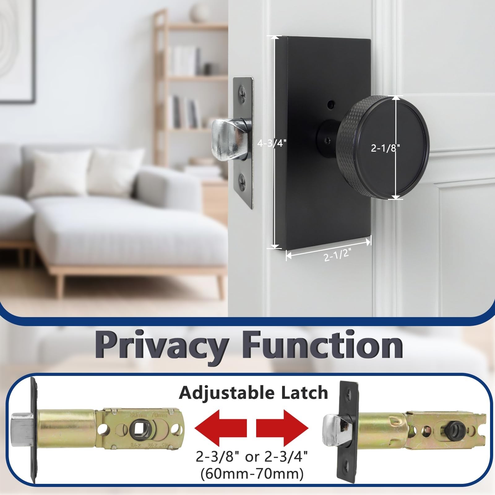 Black Door Knob with Lock, Interior Door Knobs with Knurled Texture, Heavy Du…