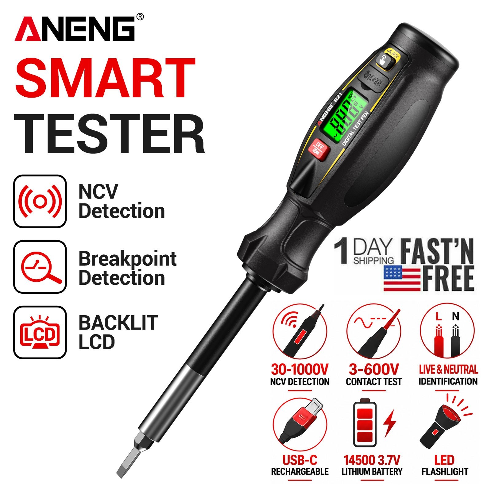 ANENG True RMS Digital Multimeter 6000 Counts Auto Range Kit with Voltage Tester