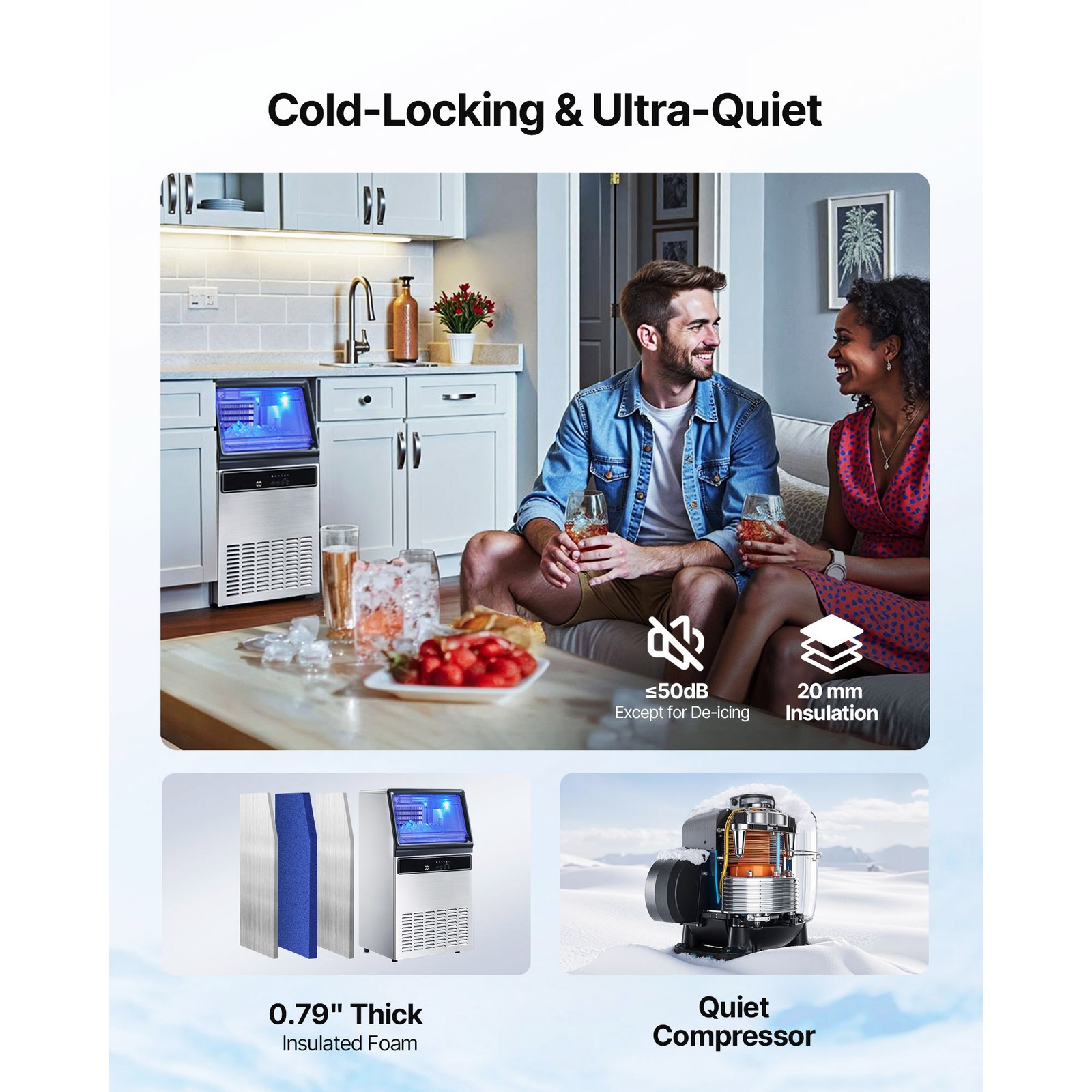 Uimoso 80/100/130/160/200/360lbs Commercial Ice Maker Built-in Ice Cube Machine