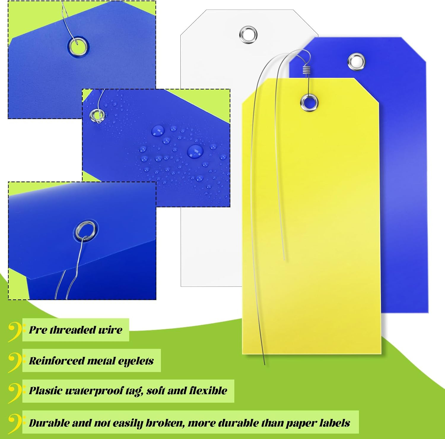 100 Sets Plastic Shipping Tags with Wire, 5 Colors Metal Eyelet Waterproof Tags