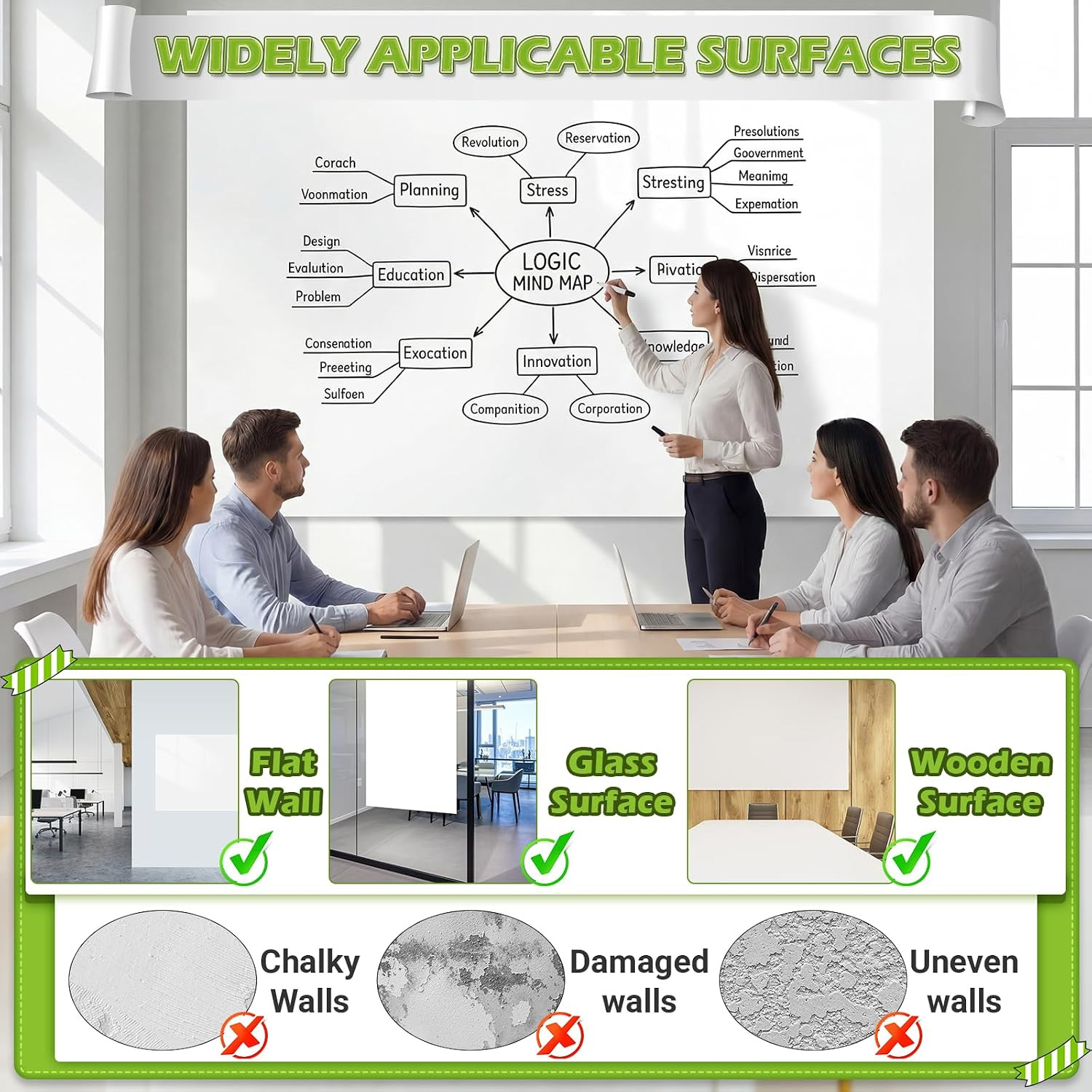 Whiteboard Sticker for Wall, 4X6Ft White Board Paper, Super Sticky Dry Erase Wal