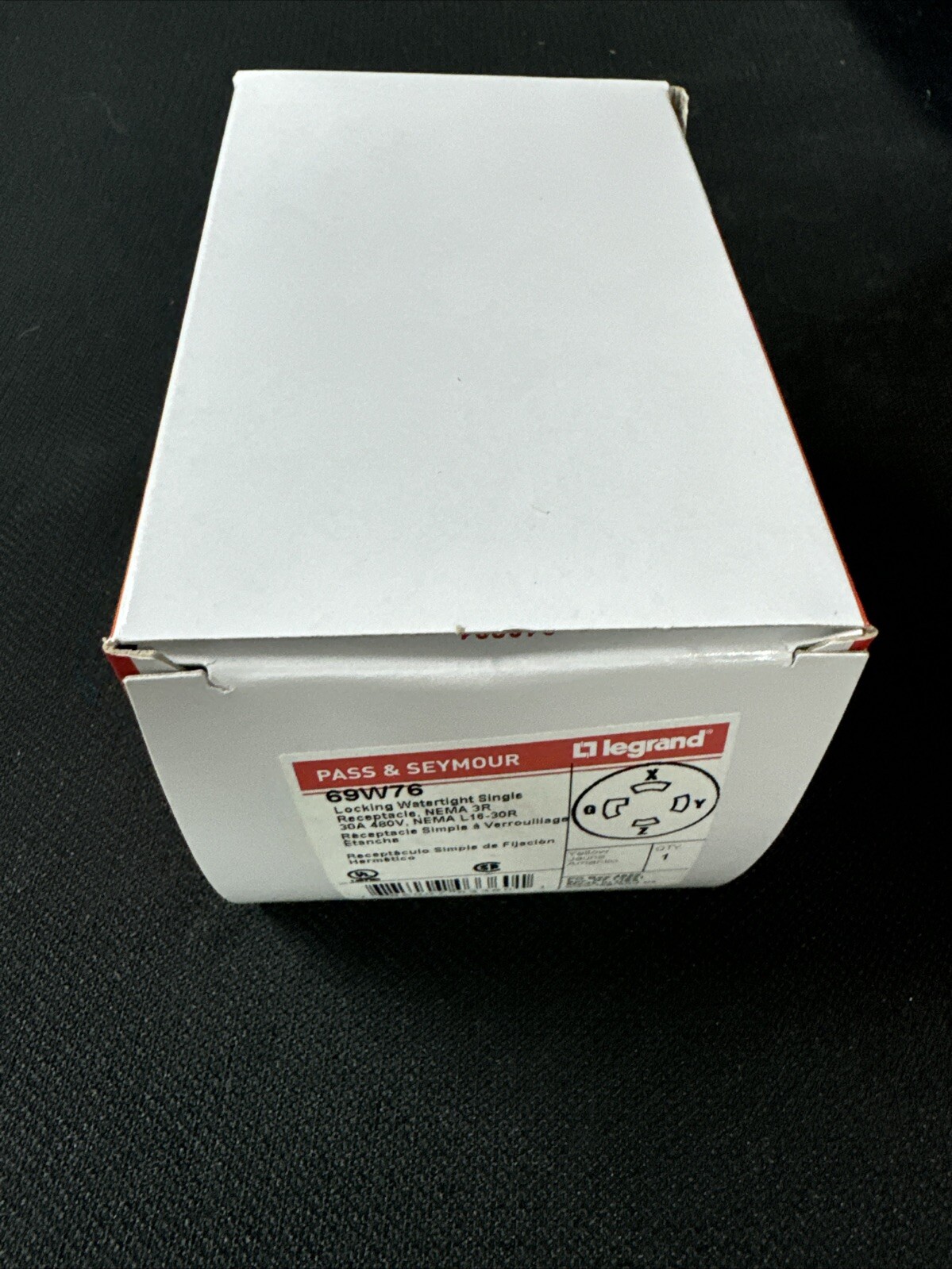 69W76 Locking Watertight Receptacle: L16-30R, 30 A, 480V AC, L16-30R Legrand