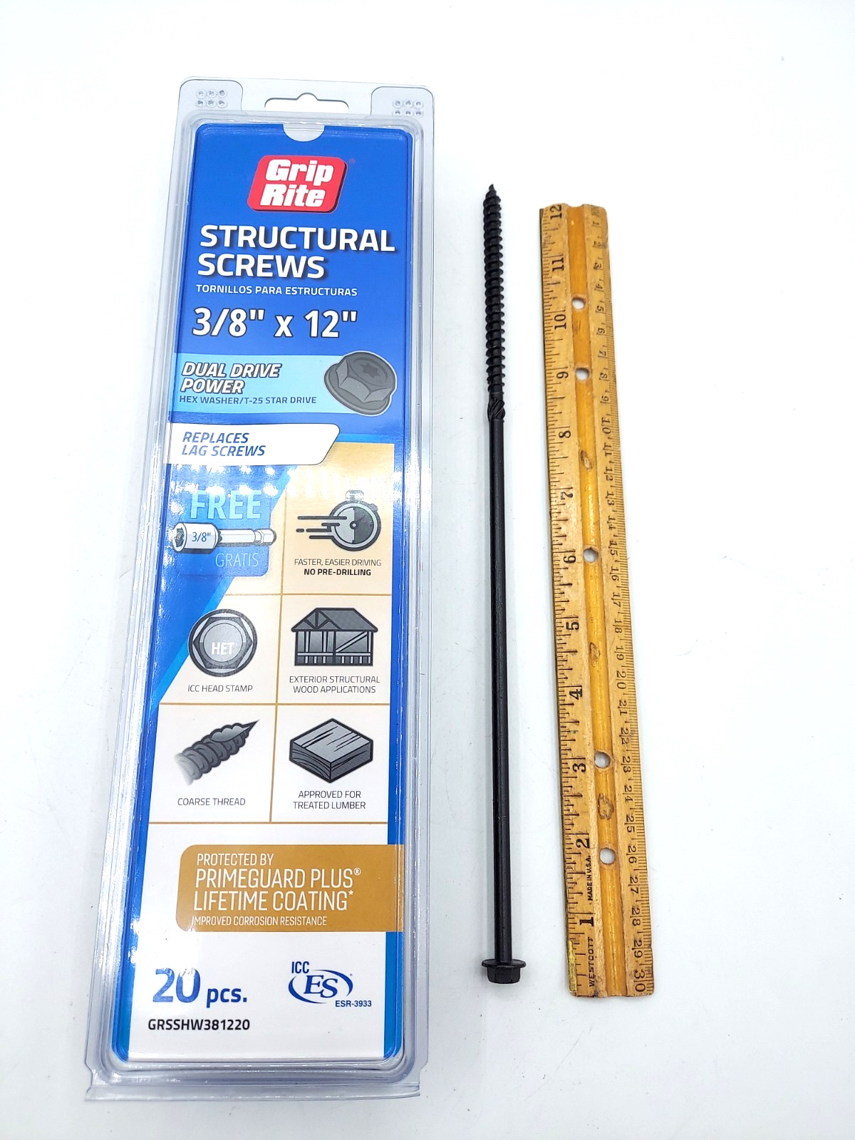 Grip Rite Structural Screws 3/8″ x 12″ GRSSFW381215 New *Case of 100*