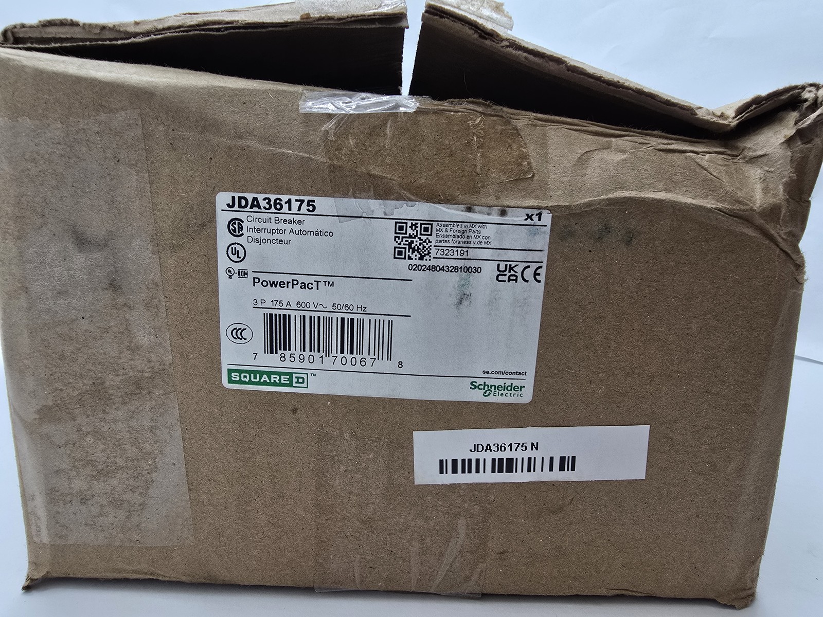 Square D JDA36175 PowerPact I-Line Circuit Breaker 175A 3P 600V 14KA 3PH JD250