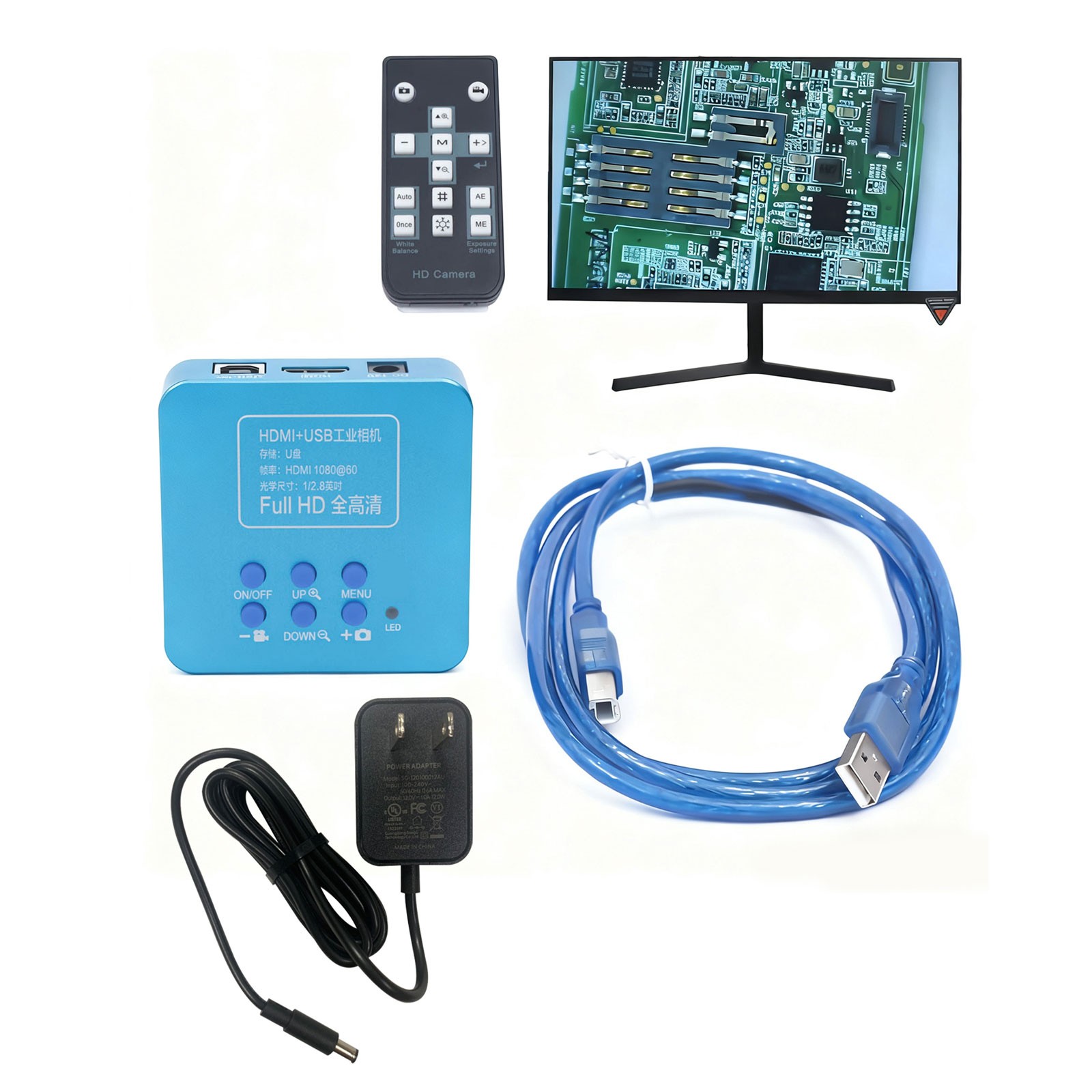 HD 1080p HDMI Industrial Digital Video Microscope Camera C Mount USB Blue NEW !