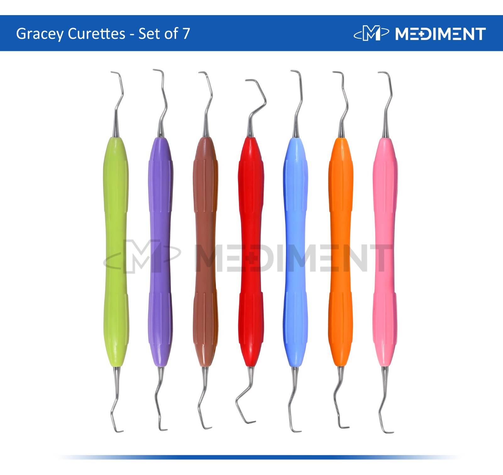 Dental Gracey Curettes Periodontal Root Scalers 7pc Silicone Coated Grip Handle