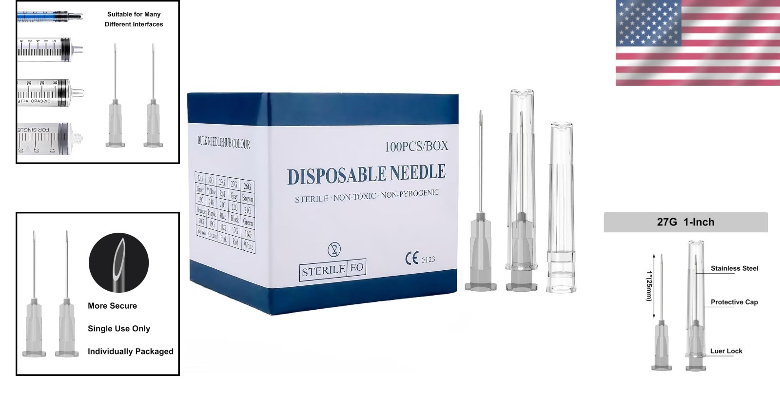 27 Gauge 1″ Hypodermic Needles – 100 Pack