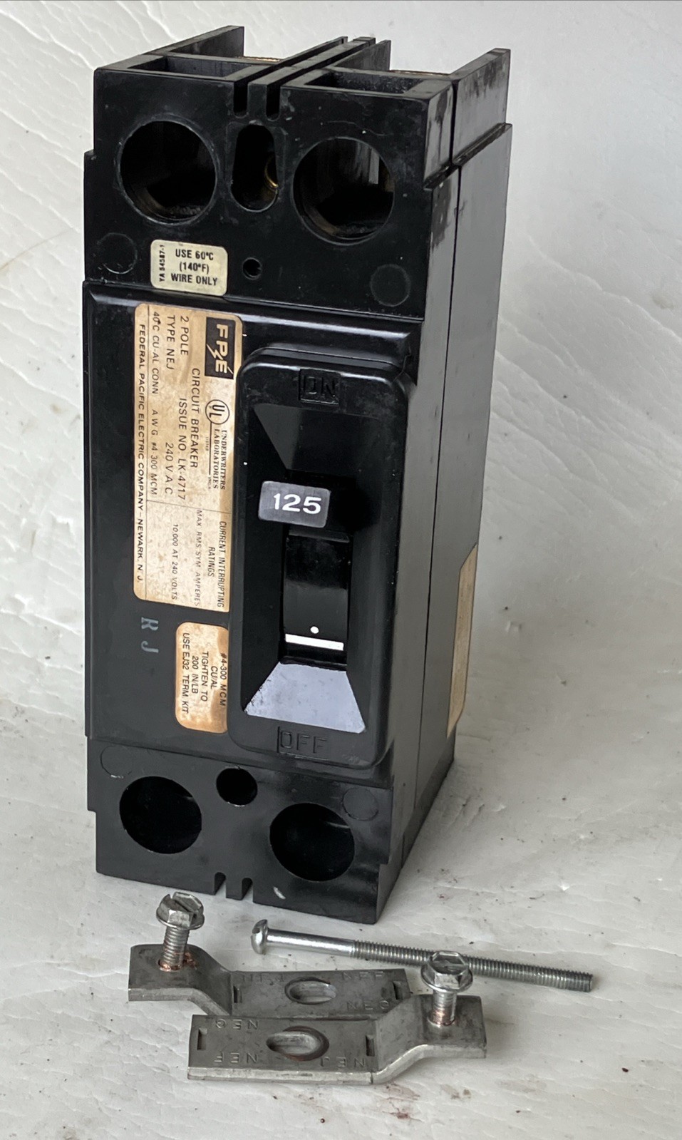 FPE Federal Pacific NEJ221125 Circuit Breaker Type NEJ 2 Pole 125 AMP 10kA@ 240V