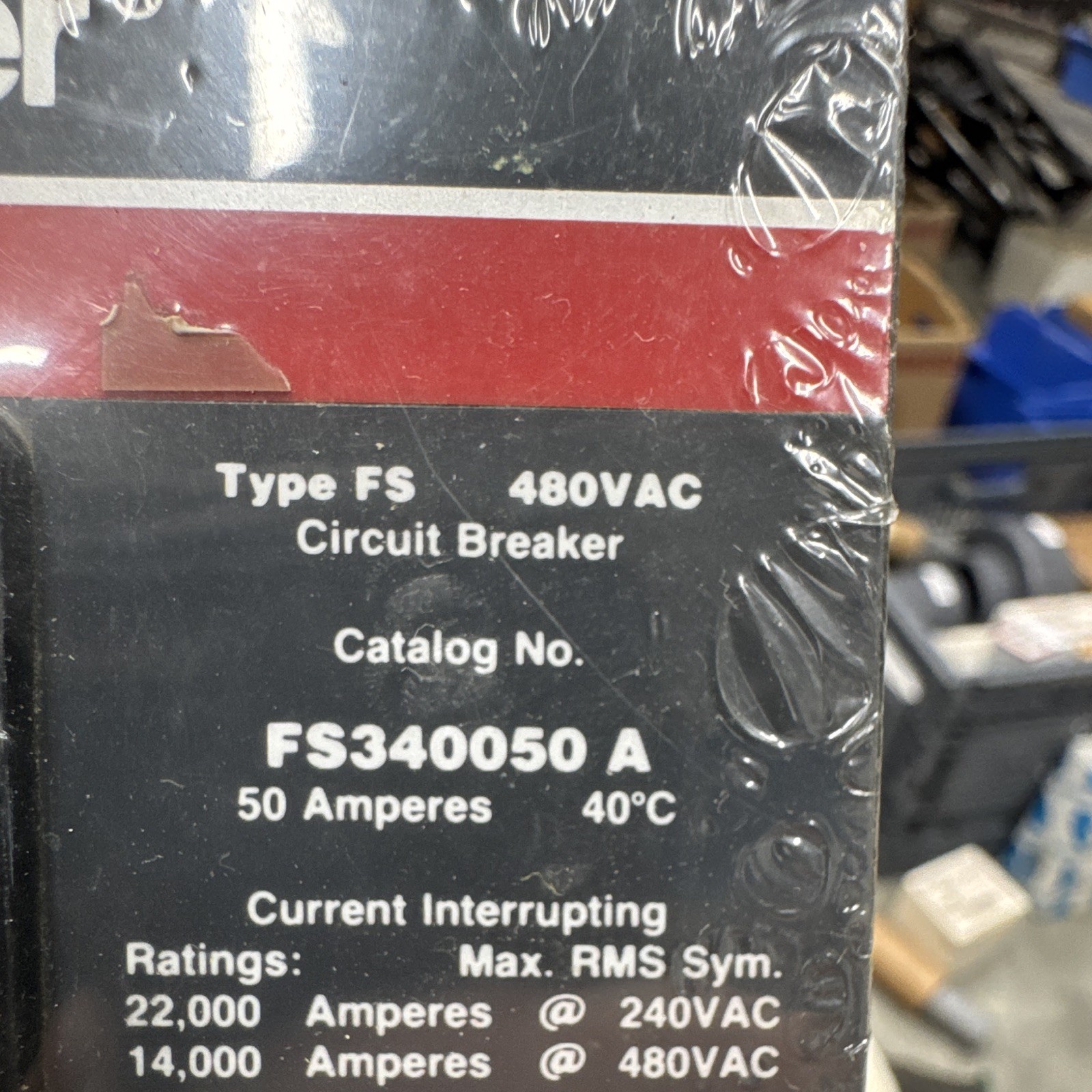 Cutler-Hammer Eaton Type FS Circuit Breaker 50A 3P 480VAC FS340050A Trip