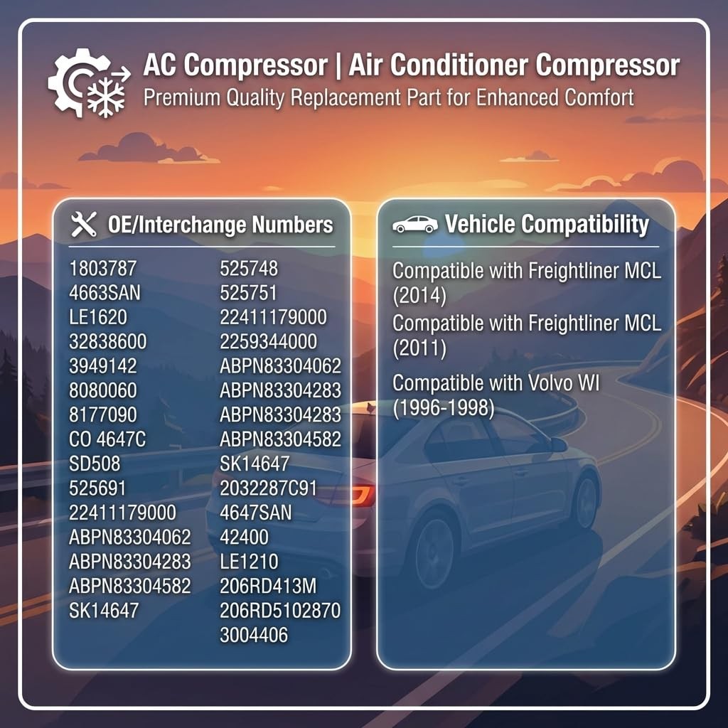 AC Compressor W/Clutch 1803787 2014 2011 Freightliner MCL 1996-1998 Volvo WI
