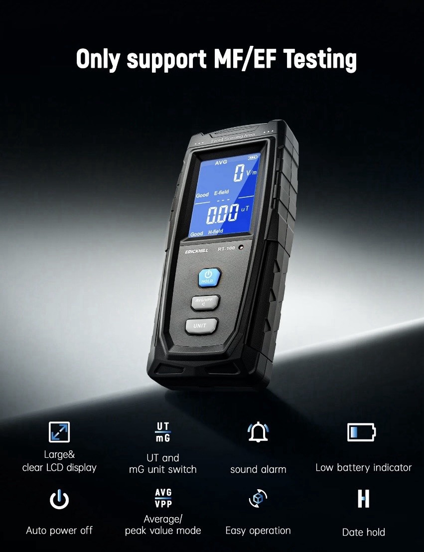 RT-100 EMF Meter Triple Axis Electric & Magnetic Field 4uT/40mG