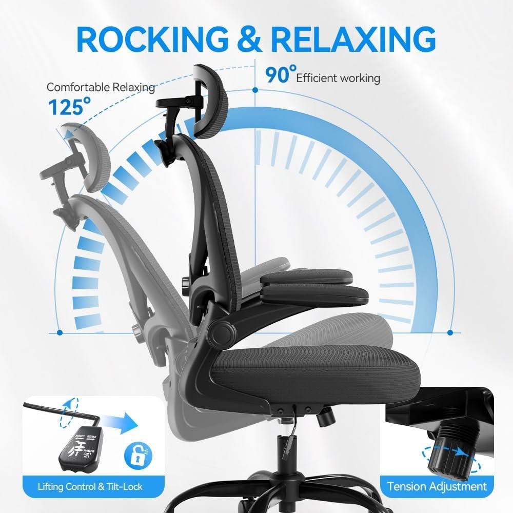 Ergonomic Office Chair with Headrest 3D, Mesh Office Desk Chair with Adjustab…
