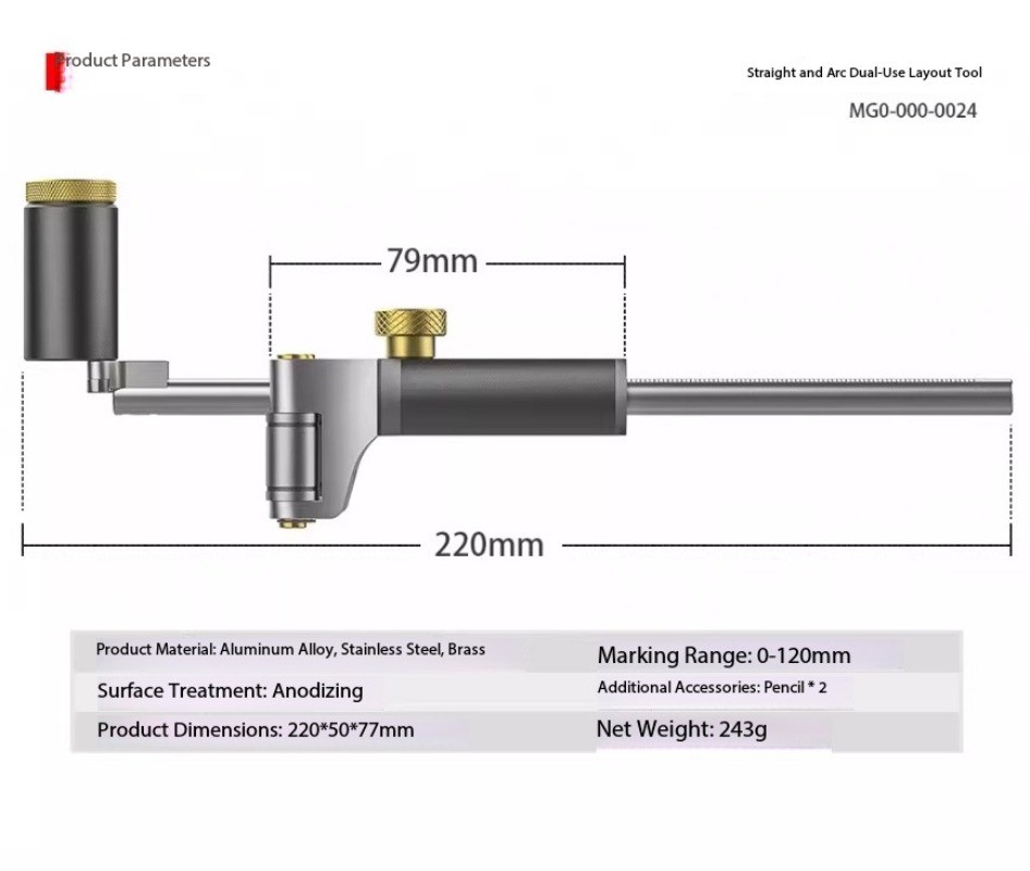 Multi-Purpose Marking Tool for Woodworking Straight and Curved Line Marker