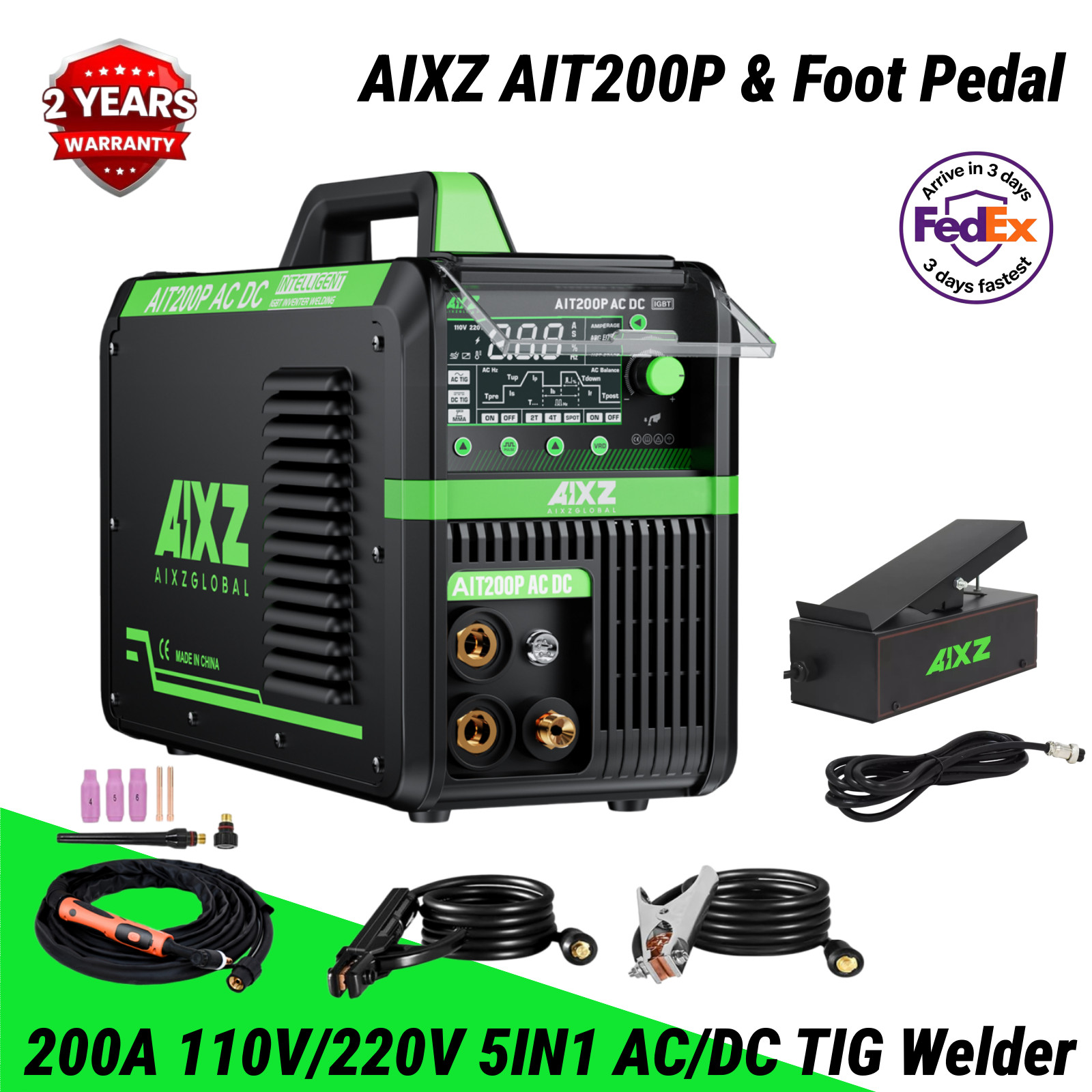 110V/220V Alu AC DC TIG Welder Stick Pulse TIG Welding Machine 200A &Foot Pedal