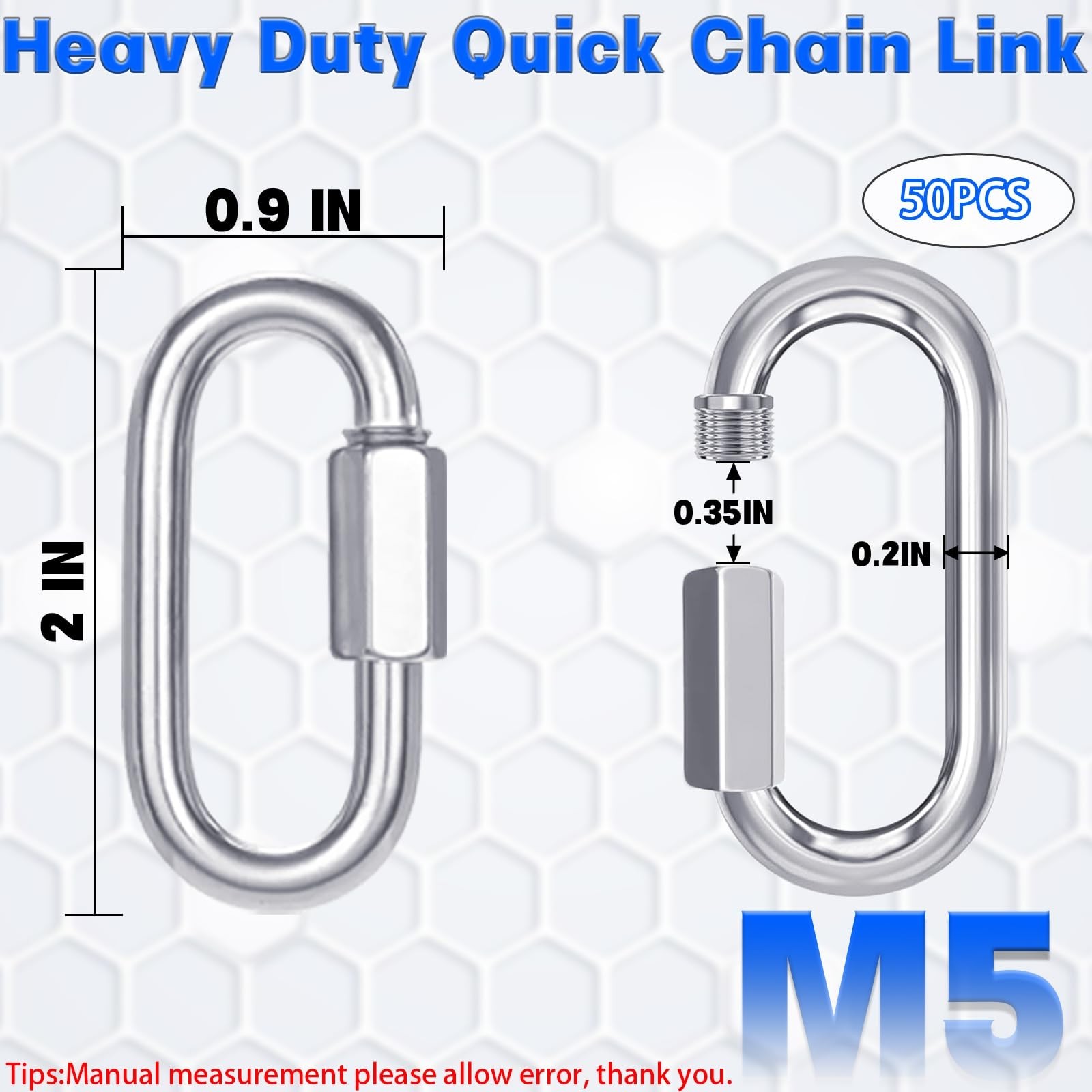 50-Pack M5 3/16 Inch Quick Link Chain Connectors, 2IN Galvanized Thread Quick…