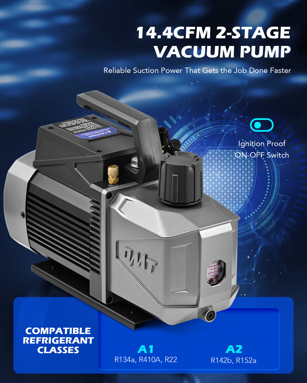 14.4cfm 1.5hp Vacuum Pump HVAC 2 Stage Vacuum Pump R134a R22 R410a 2x Oil Bottle