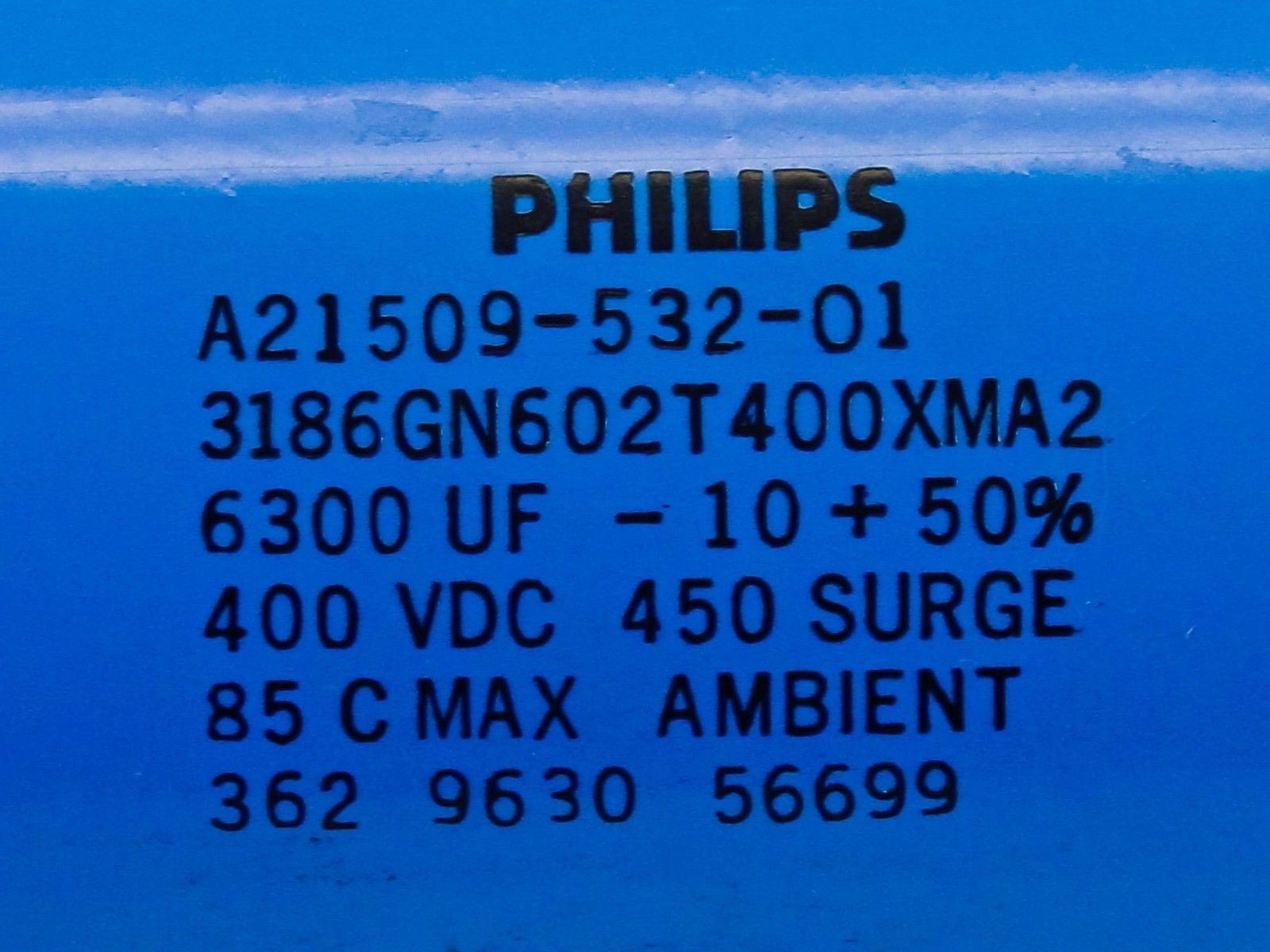 Philips A21509-532-01 6300UF 400VDC 450V Surge Electrolytic Capacitor